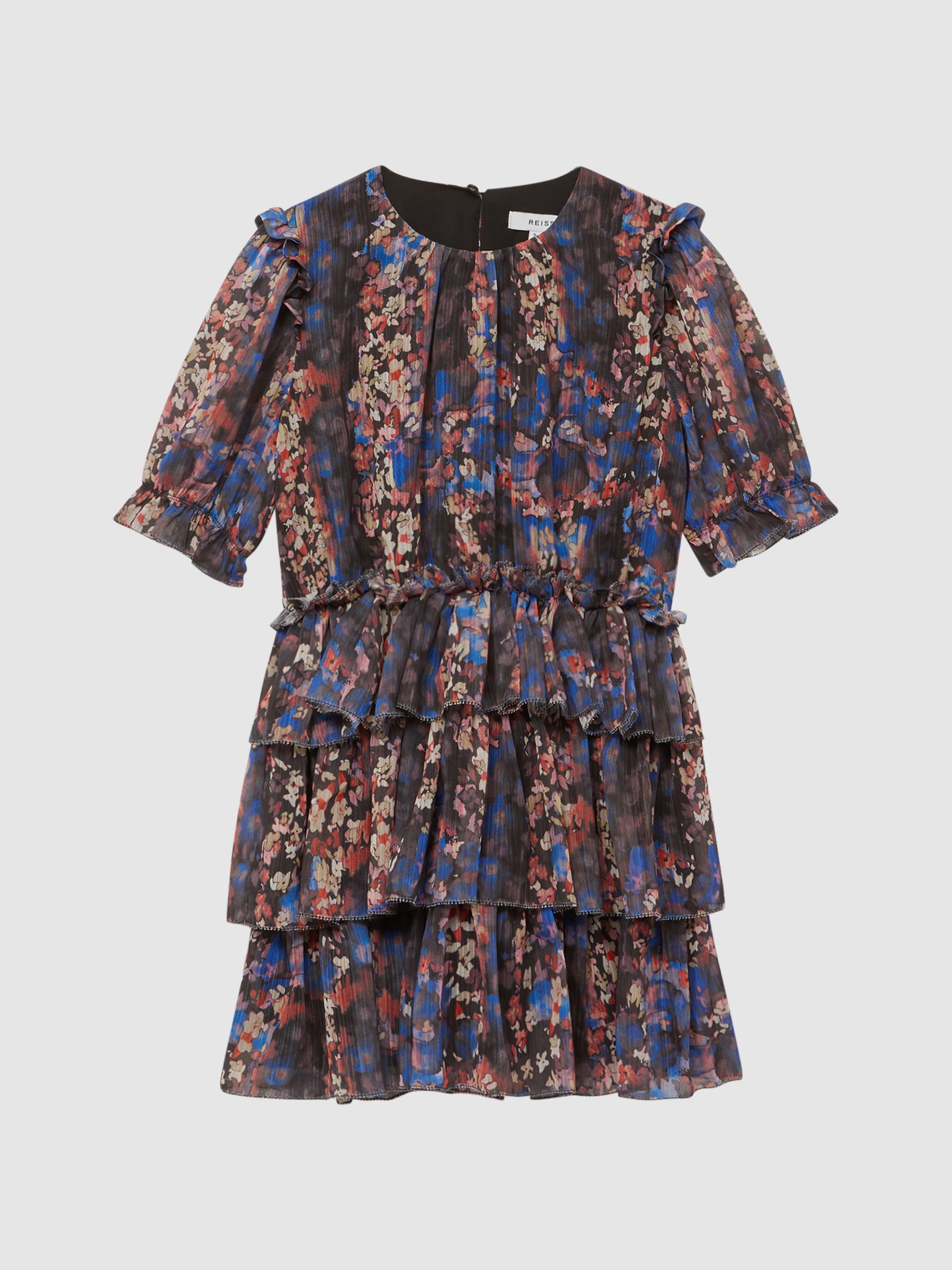 Junior Printed Tiered Dress in Navy Print - Image 2 of 7