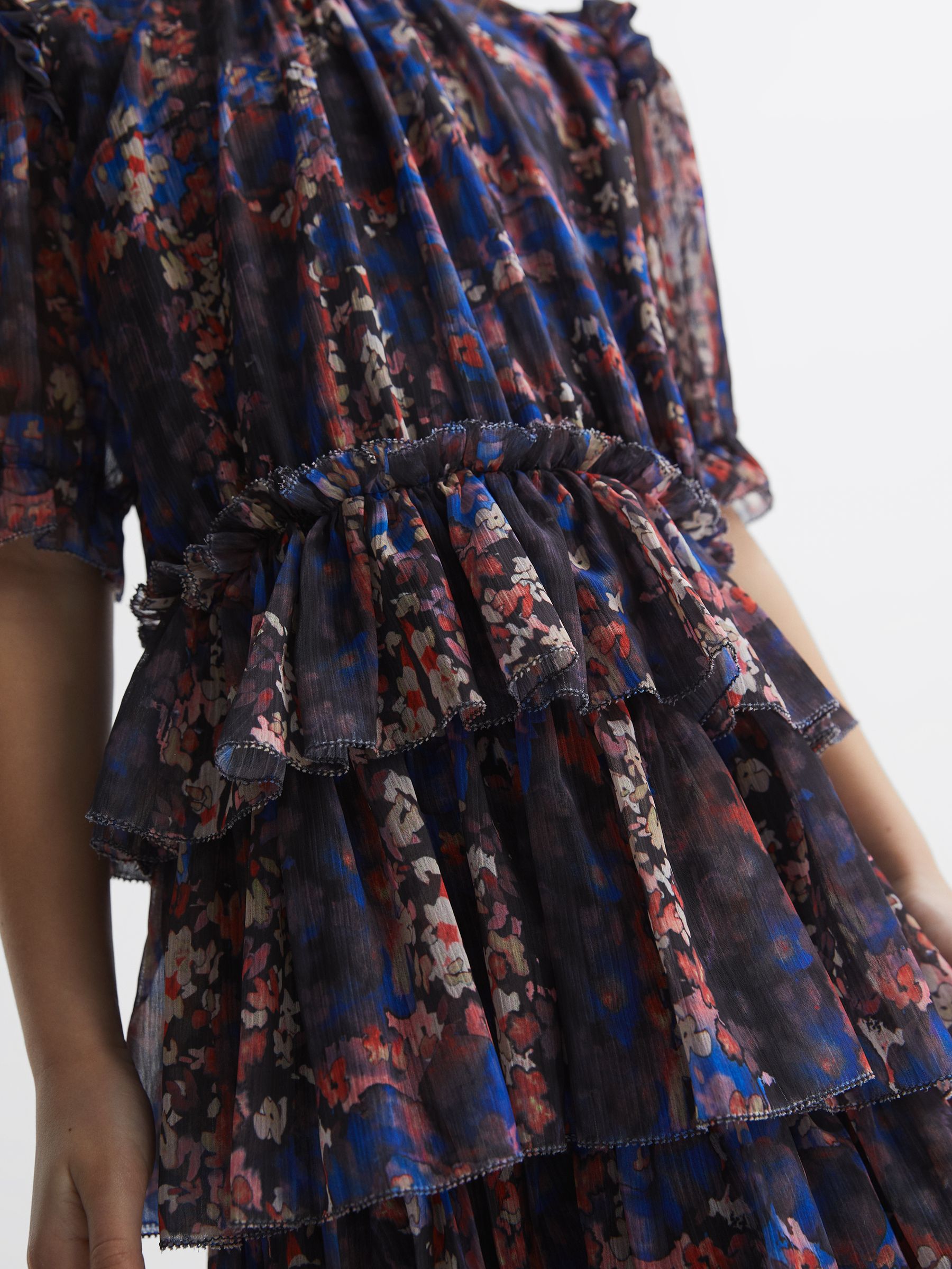 Junior Printed Tiered Dress in Navy Print - Image 4 of 7