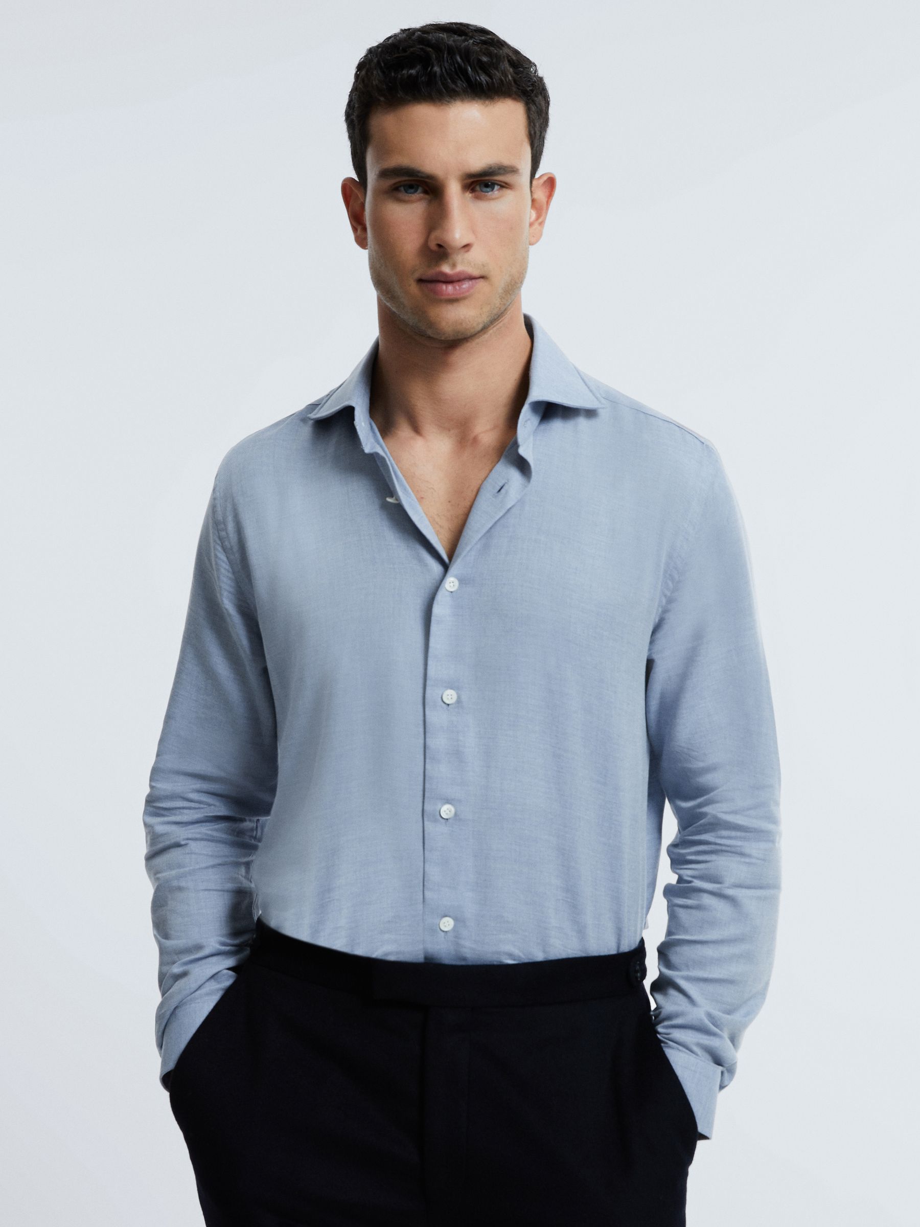 Atelier Italian Cotton Cashmere Shirt in Soft Blue - Image 1 of 6