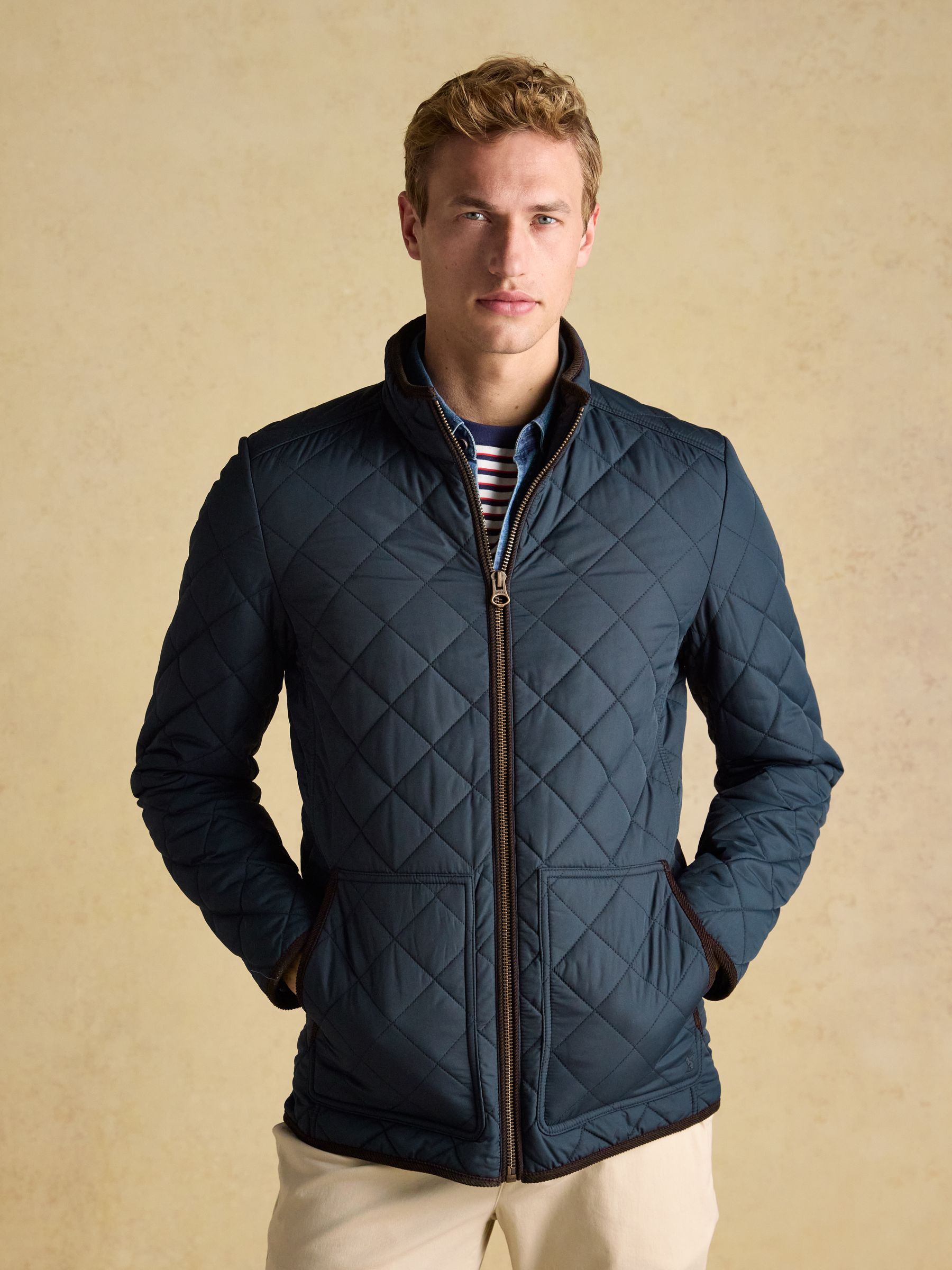 Maynard Navy Blue Diamond Quilted Jacket Joules