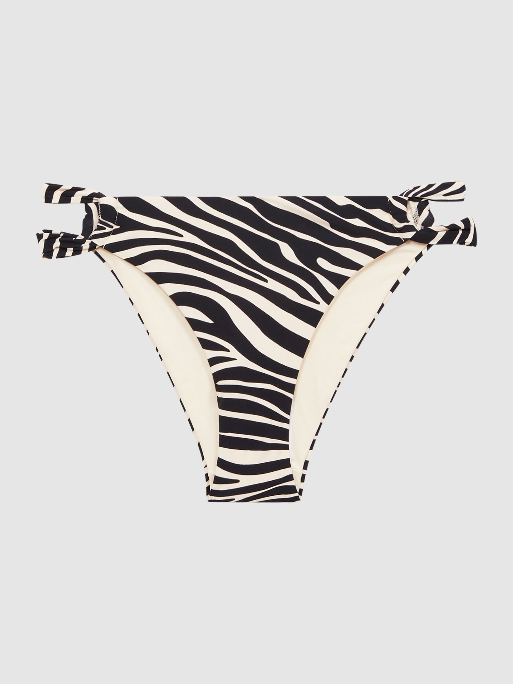 Zebra Print Strappy Bikini Bottoms in Black/White - Image 2 of 5