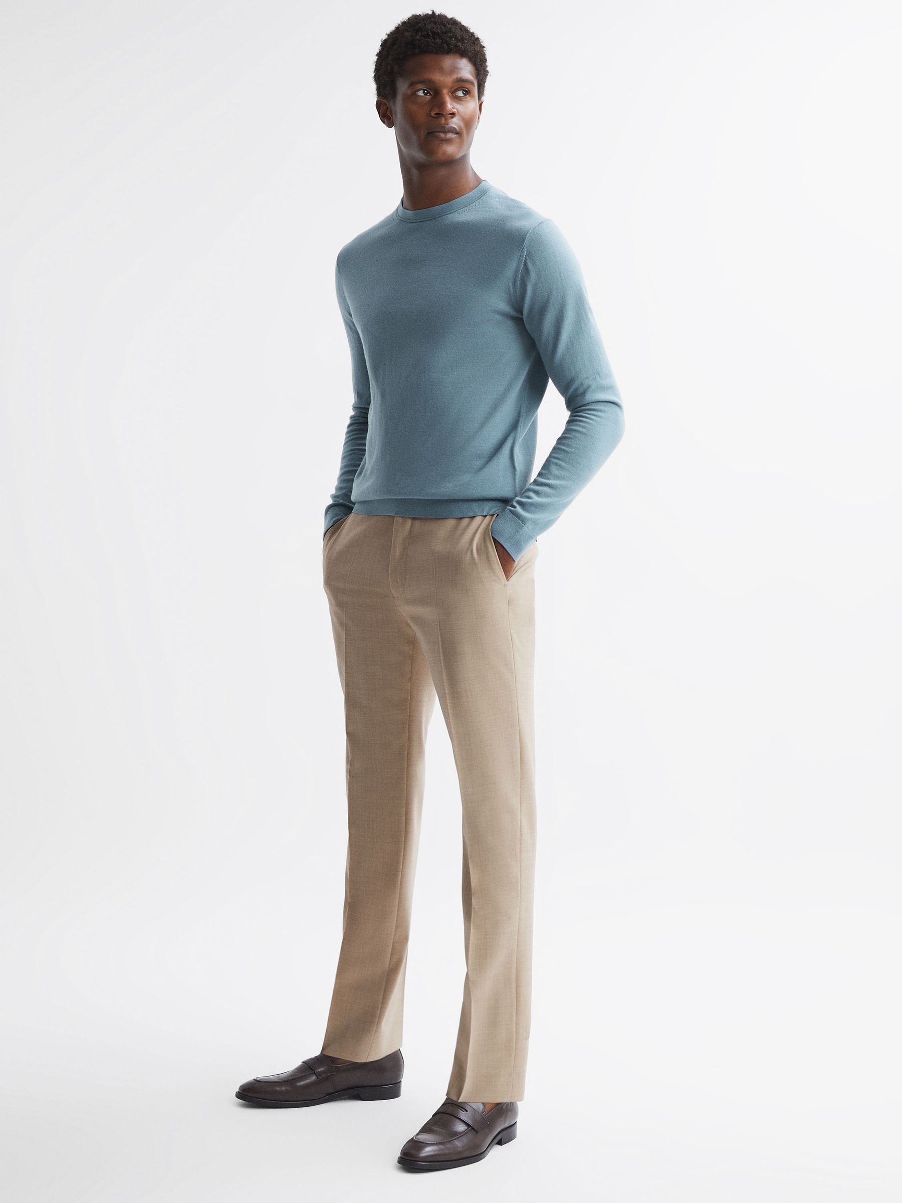 Merino Wool Crew Neck Jumper in Stone Blue - Image 1 of 5