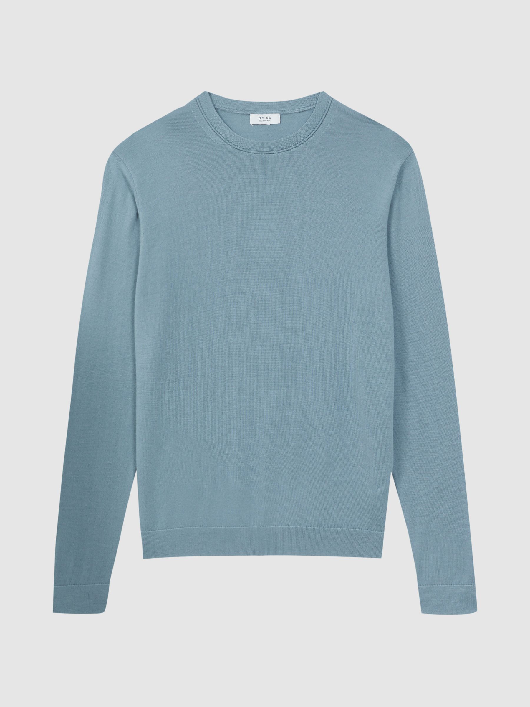 Merino Wool Crew Neck Jumper in Stone Blue - Image 2 of 5