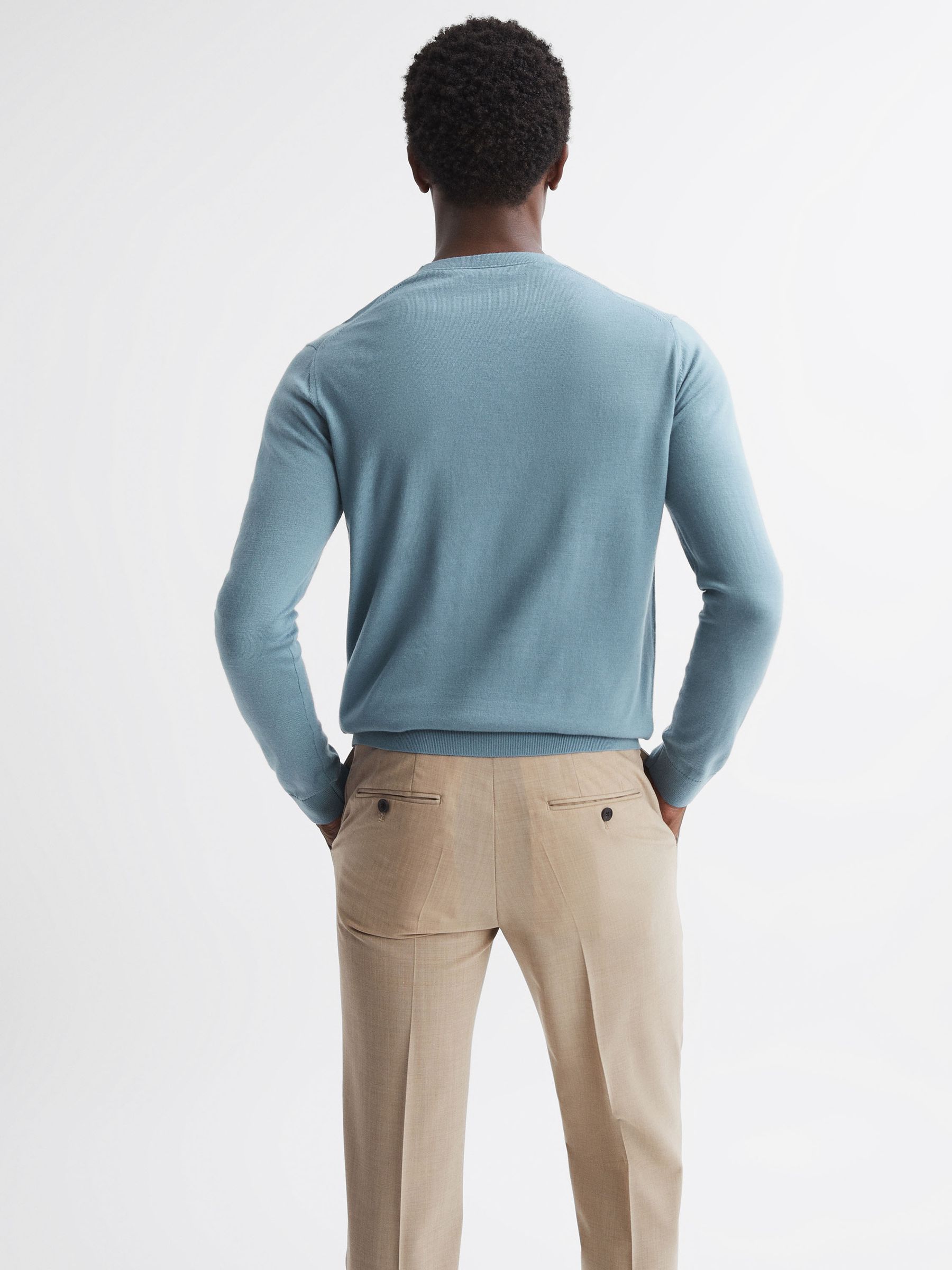 Merino Wool Crew Neck Jumper in Stone Blue - Image 5 of 5
