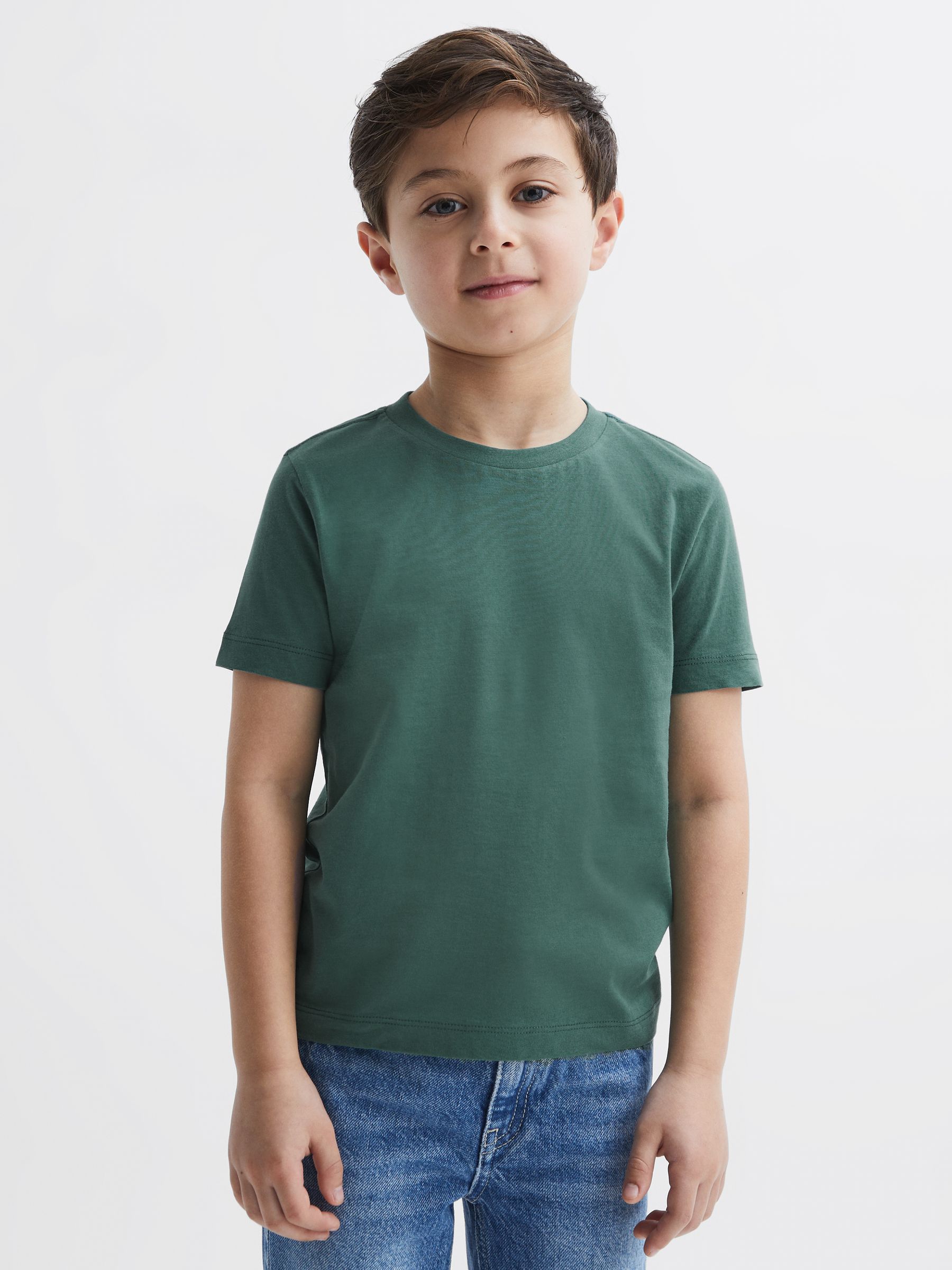 3-9 yrs Cotton Crew Neck T-Shirt in Pine Green - Image 1 of 6