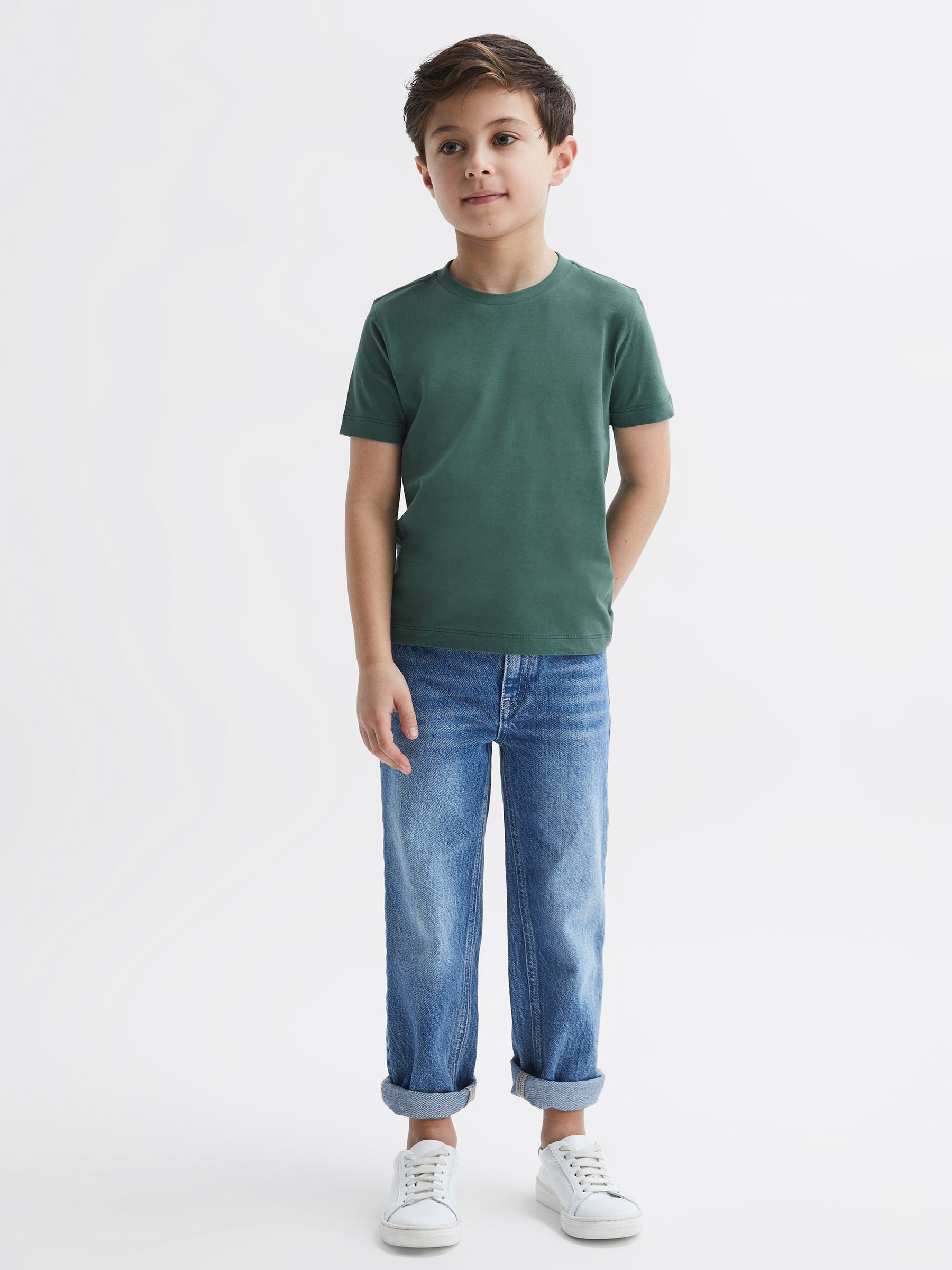 3-9 yrs Cotton Crew Neck T-Shirt in Pine Green - Image 3 of 6