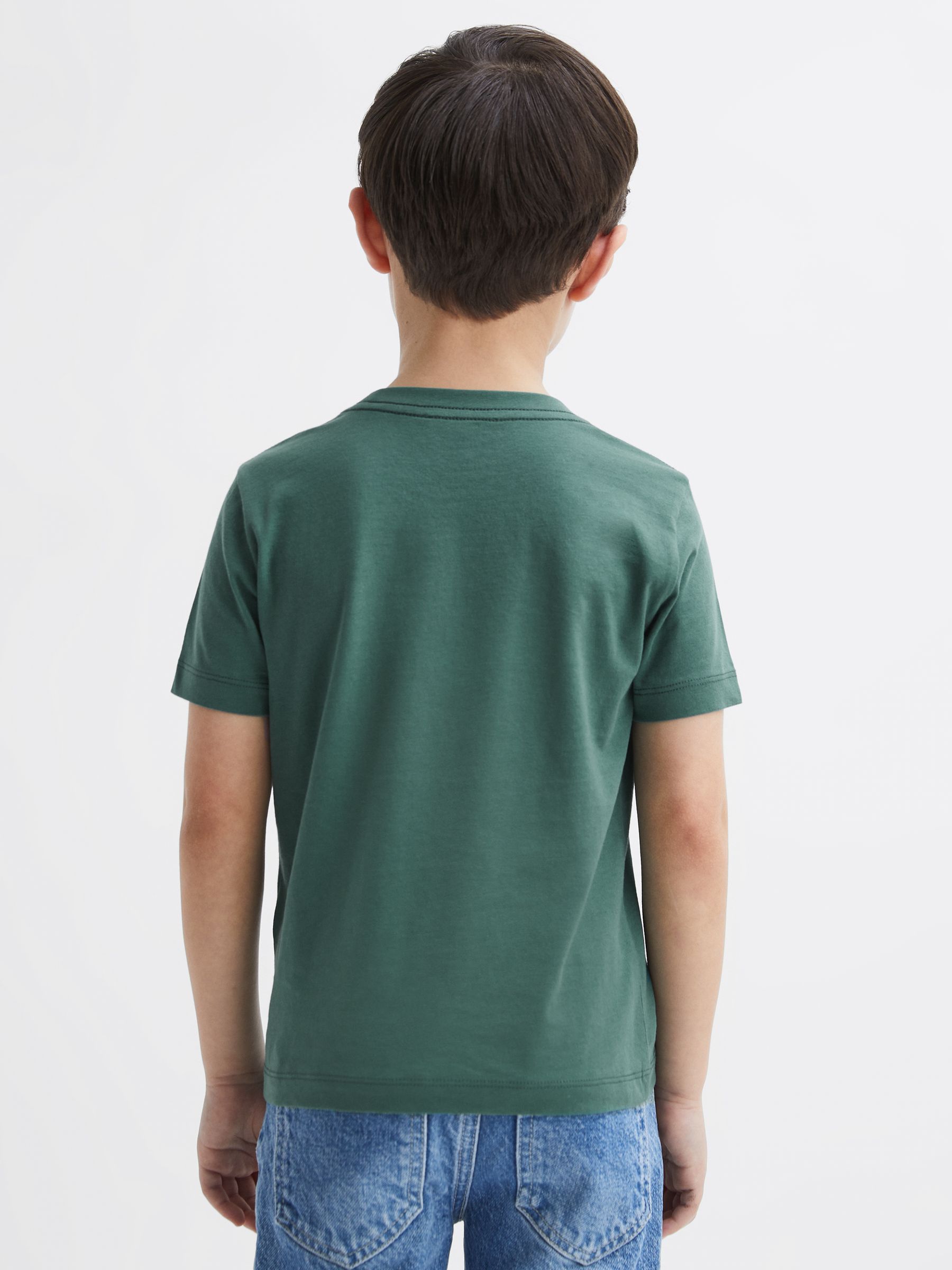3-9 yrs Cotton Crew Neck T-Shirt in Pine Green - Image 5 of 6