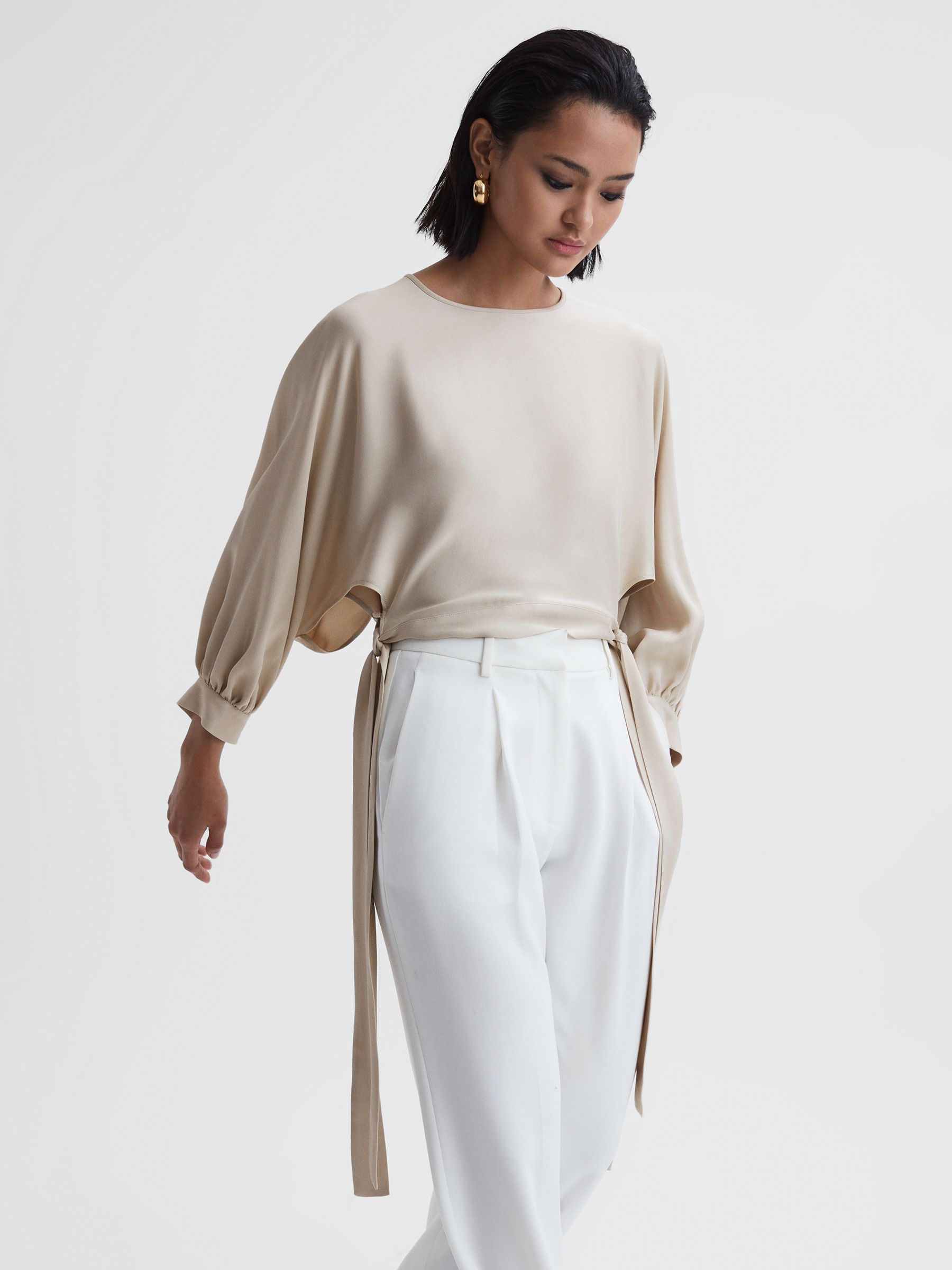 Blouson Style Cropped Blouse in Champagne - Image 1 of 5