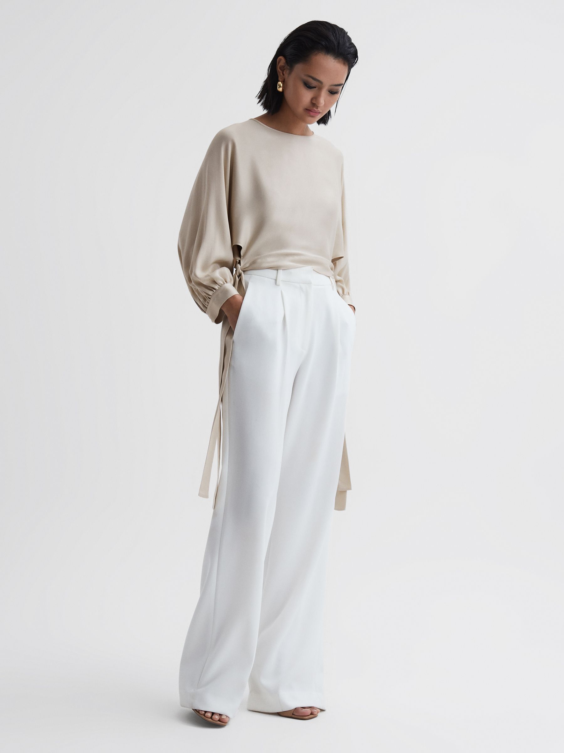 【海外限定】REISSジャケット☆Padded belted-waist recycled-po Reiss Reiss x NYBG Kinsley Stretch Tie-Waist Wide-Leg