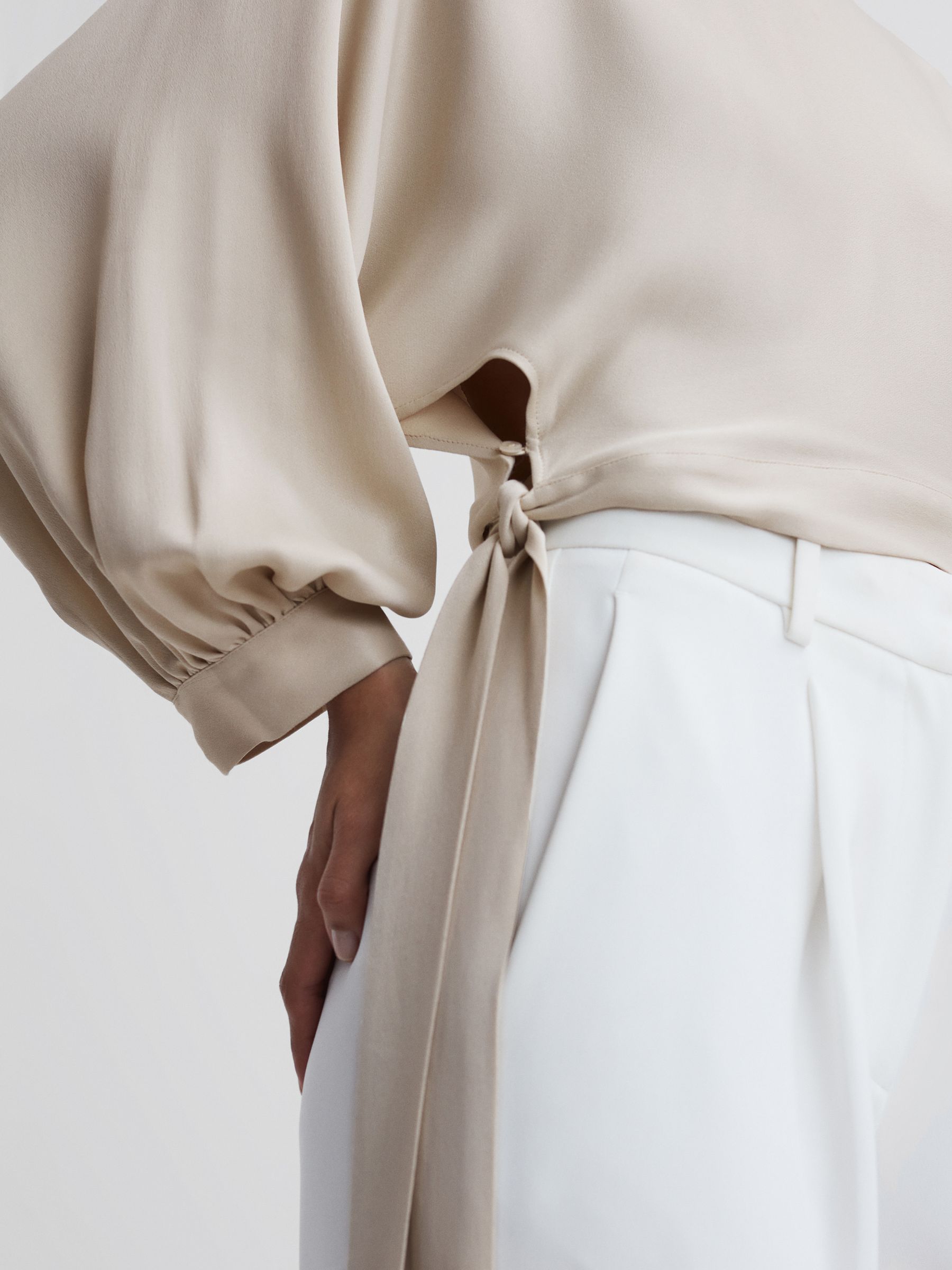 Blouson Style Cropped Blouse in Champagne - Image 4 of 5