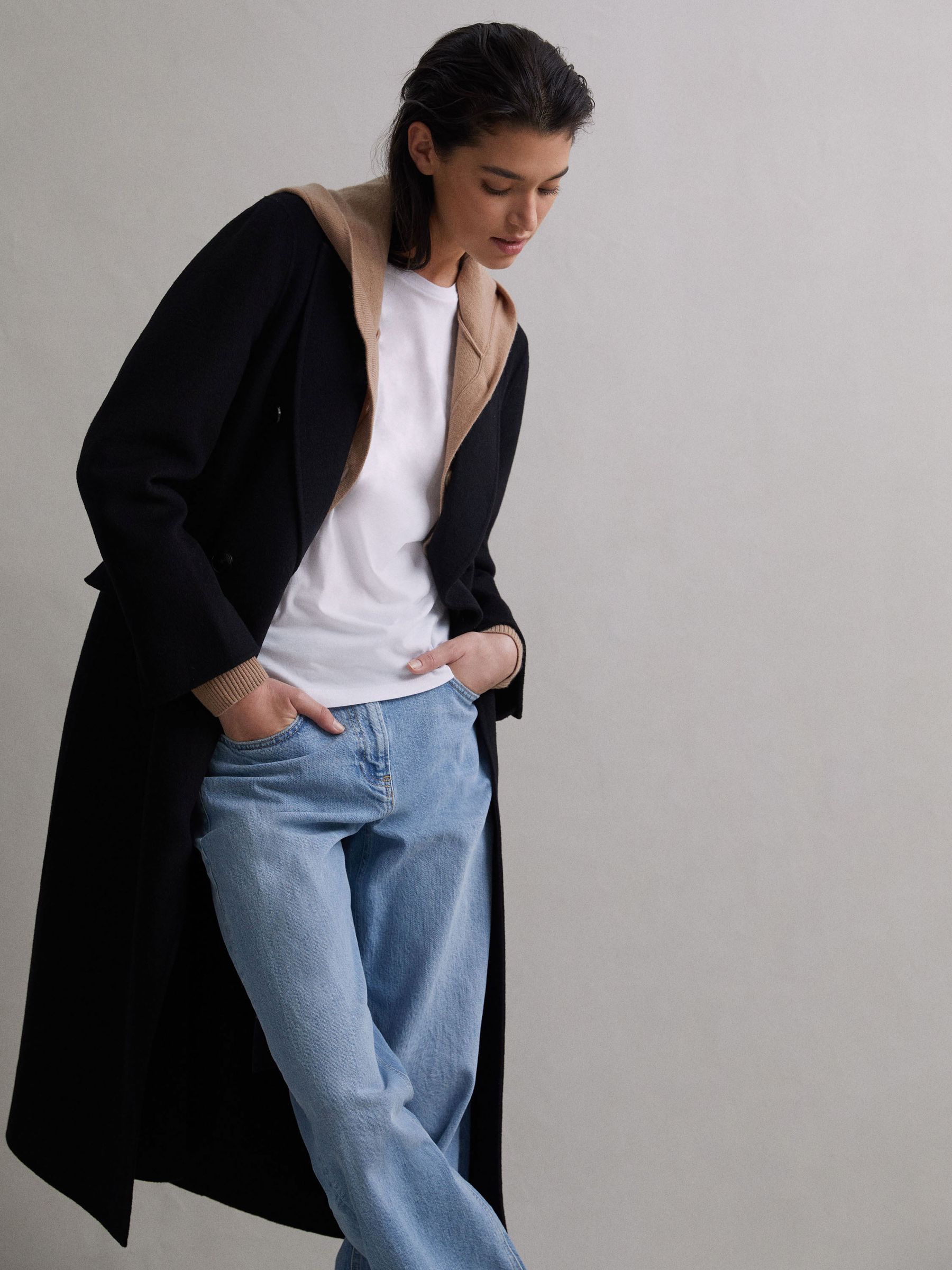 Relaxed Wool Blend Blindseam Belted Coat in Black - Image 7 of 7