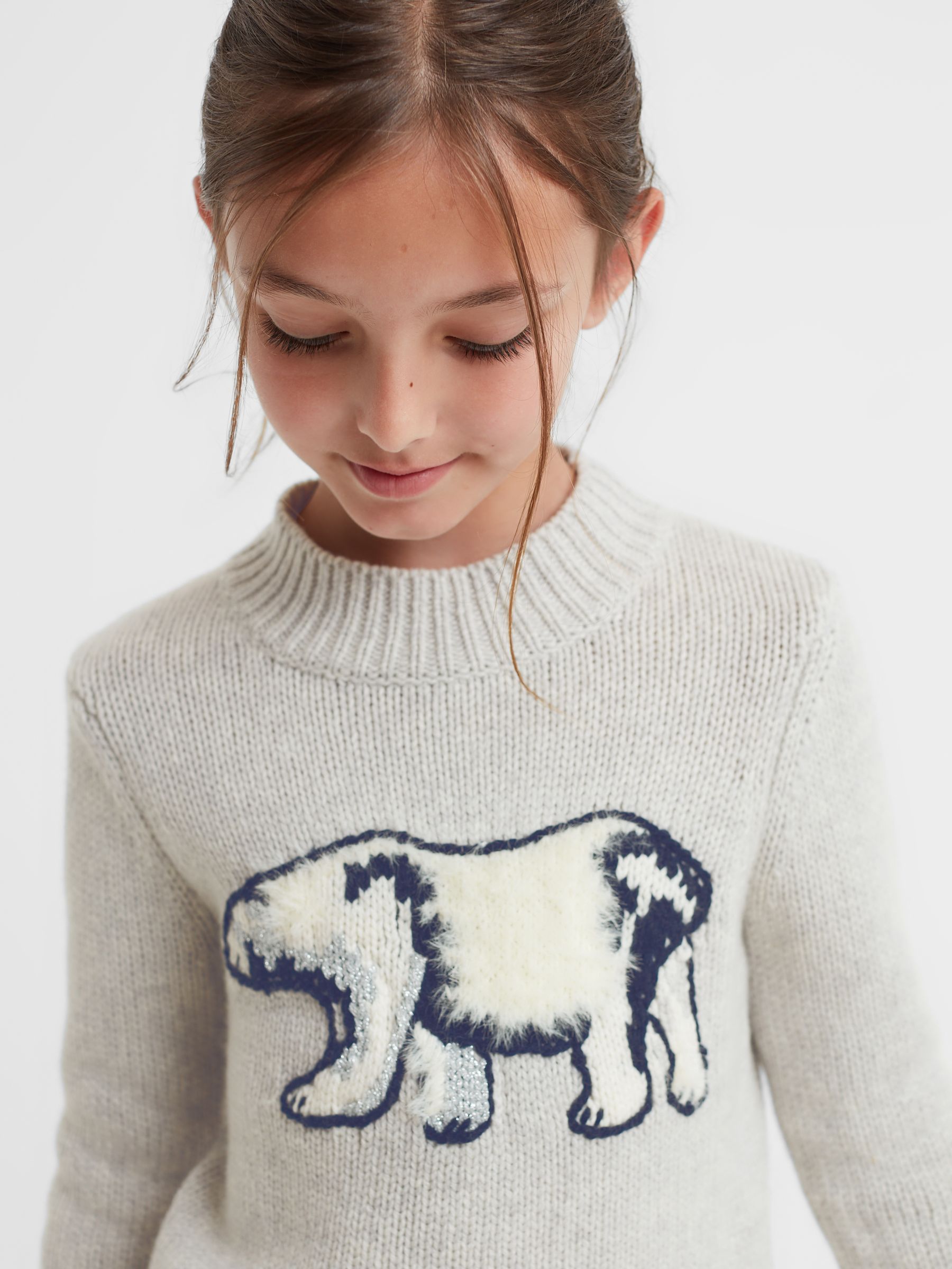 9-14 yrs Casual Knitted Polar Bear Jumper in Grey - Image 1 of 6