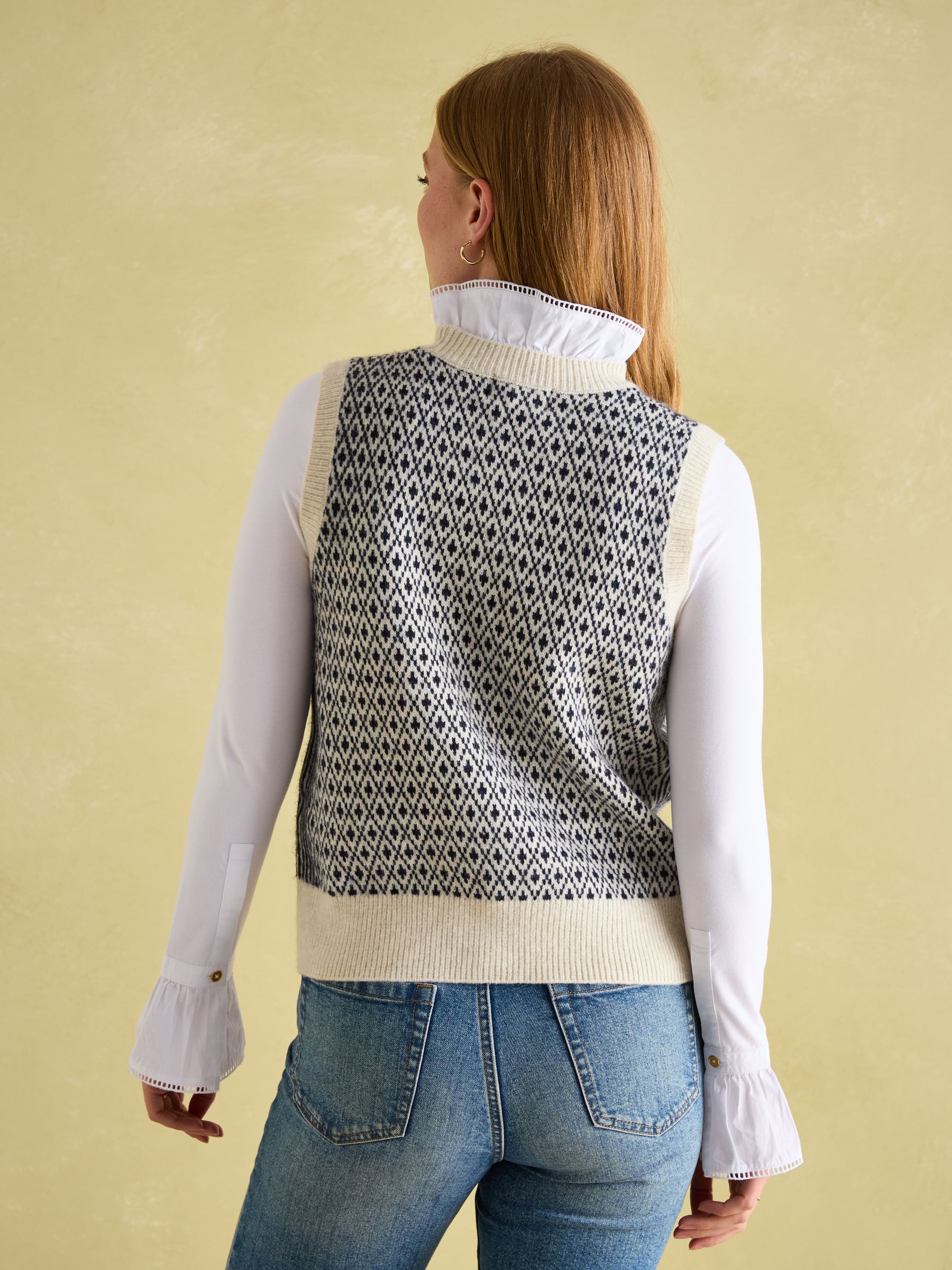 Ingrid Cream/Navy Patterned Knitted Vest - Image 2 of 6