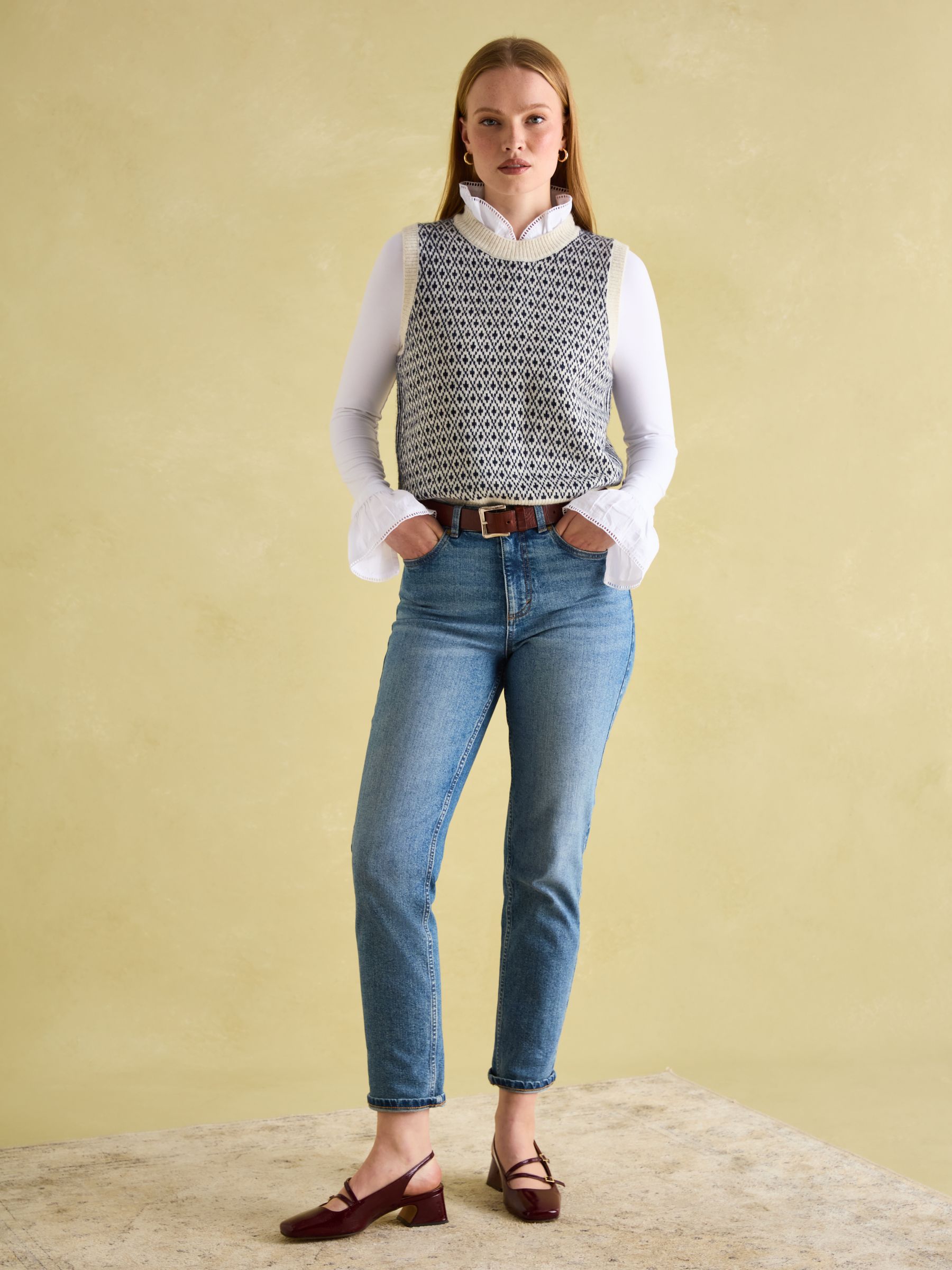 Ingrid Cream/Navy Patterned Knitted Vest - Image 3 of 6