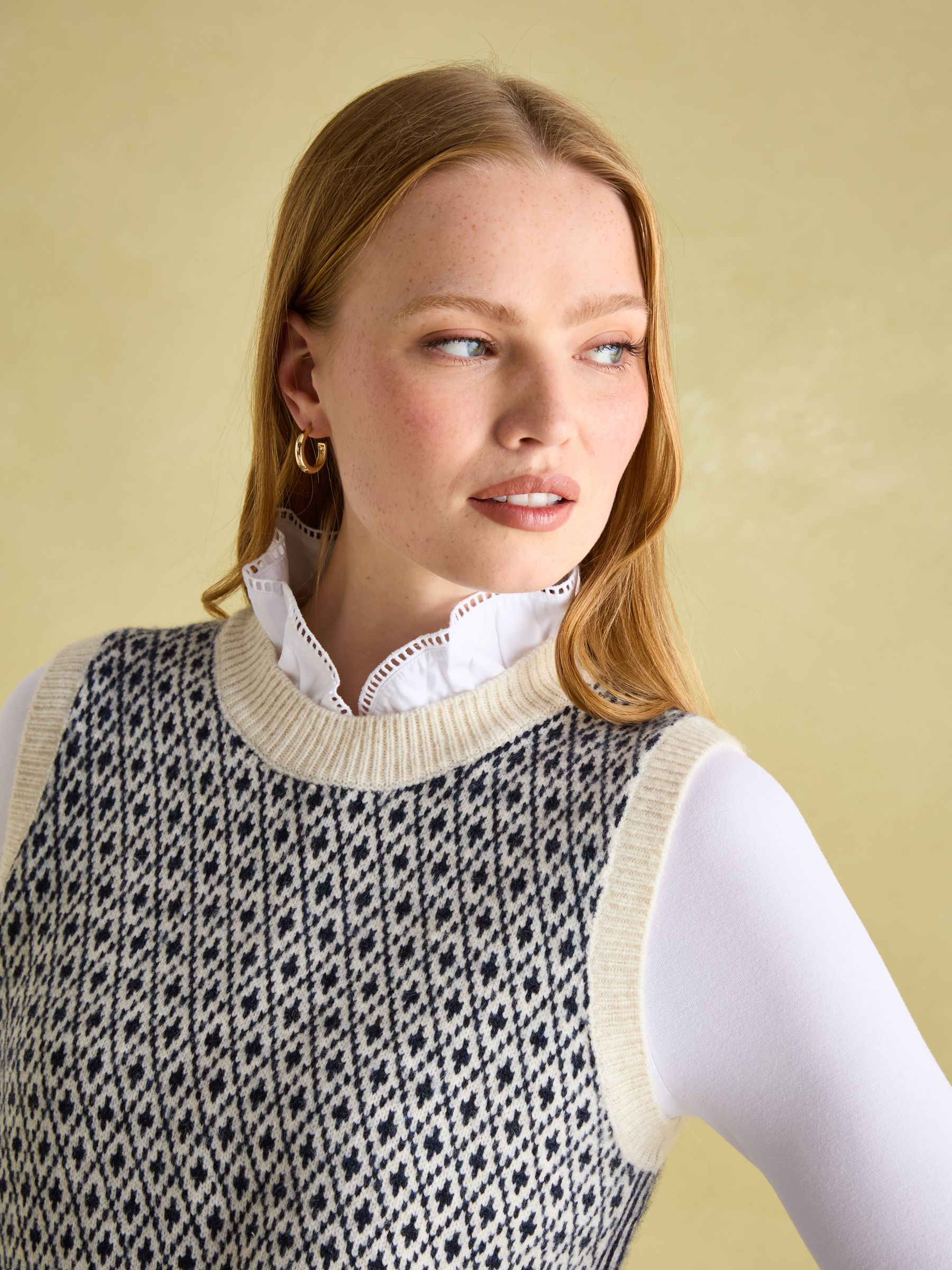 Ingrid Cream/Navy Patterned Knitted Vest - Image 4 of 6