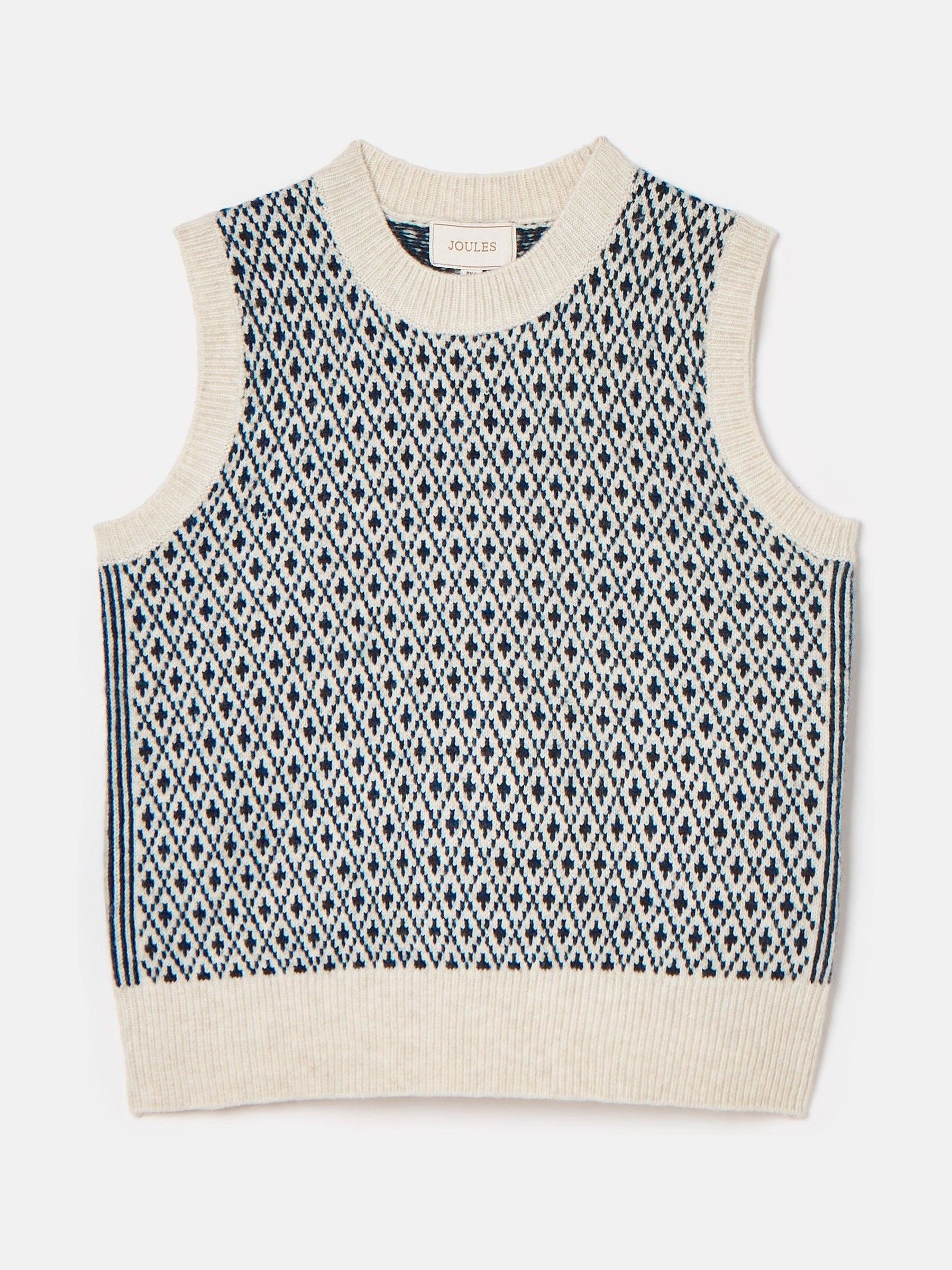 Ingrid Cream/Navy Patterned Knitted Vest - Image 6 of 6