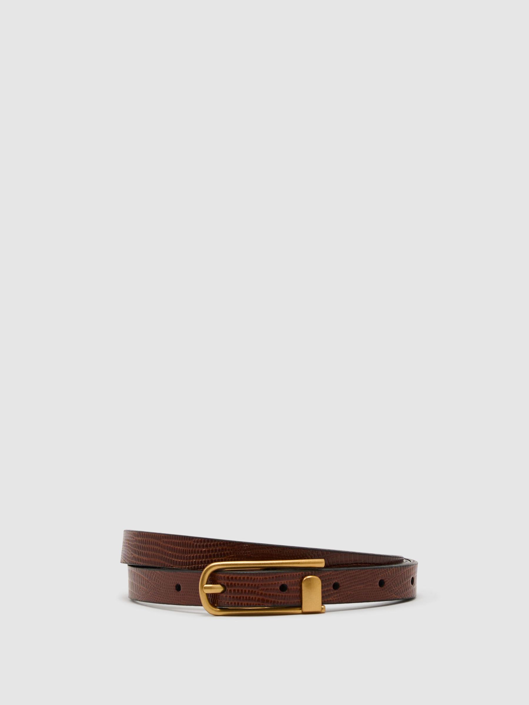 Leather Lizard-Effect Half-Keeper Belt in Tan - Image 2 of 4 Leather Lizard-Effect Half-Keeper Belt in Tan - Image 2 of 4