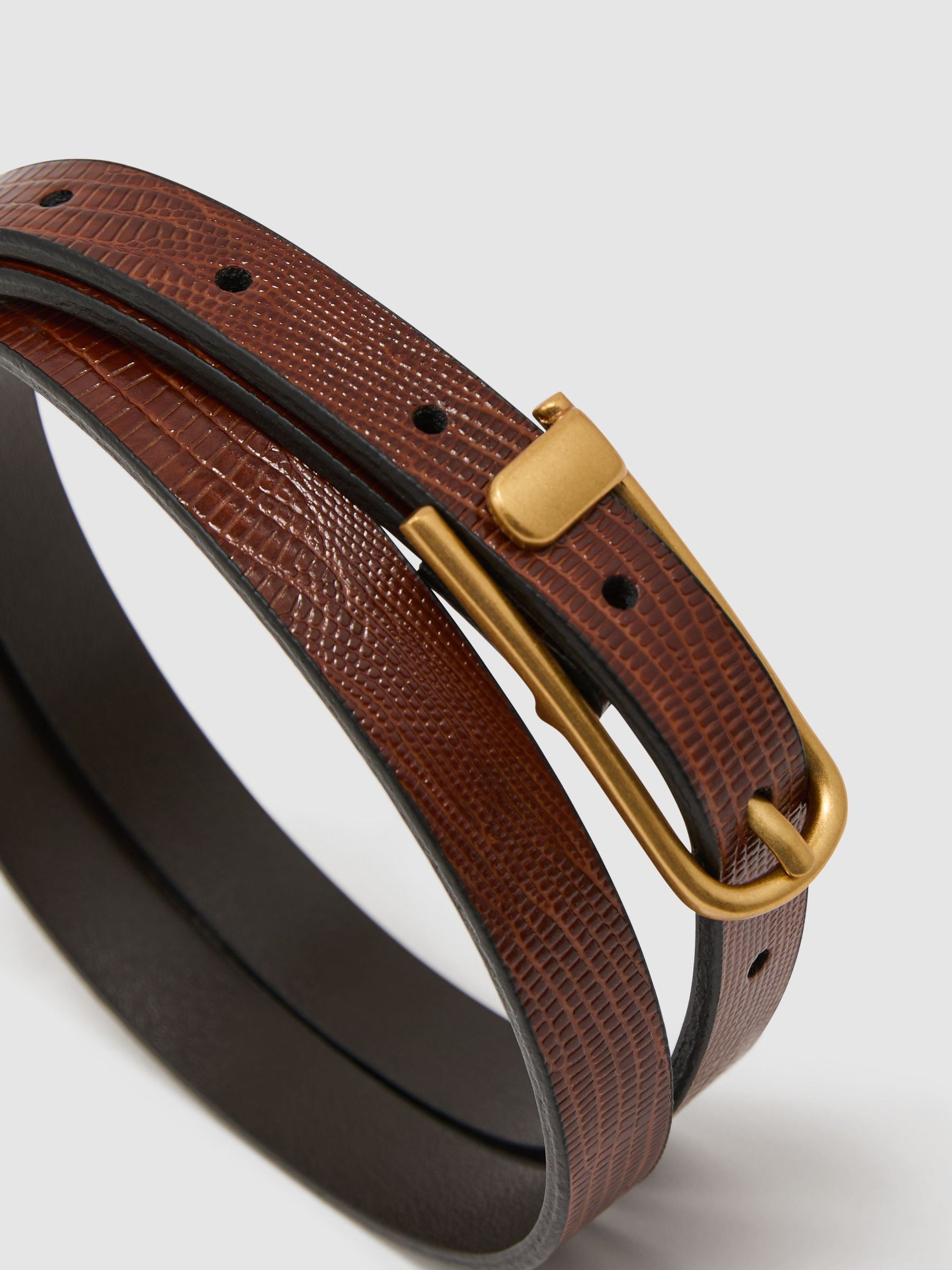 Leather Lizard-Effect Half-Keeper Belt in Tan - Image 3 of 4