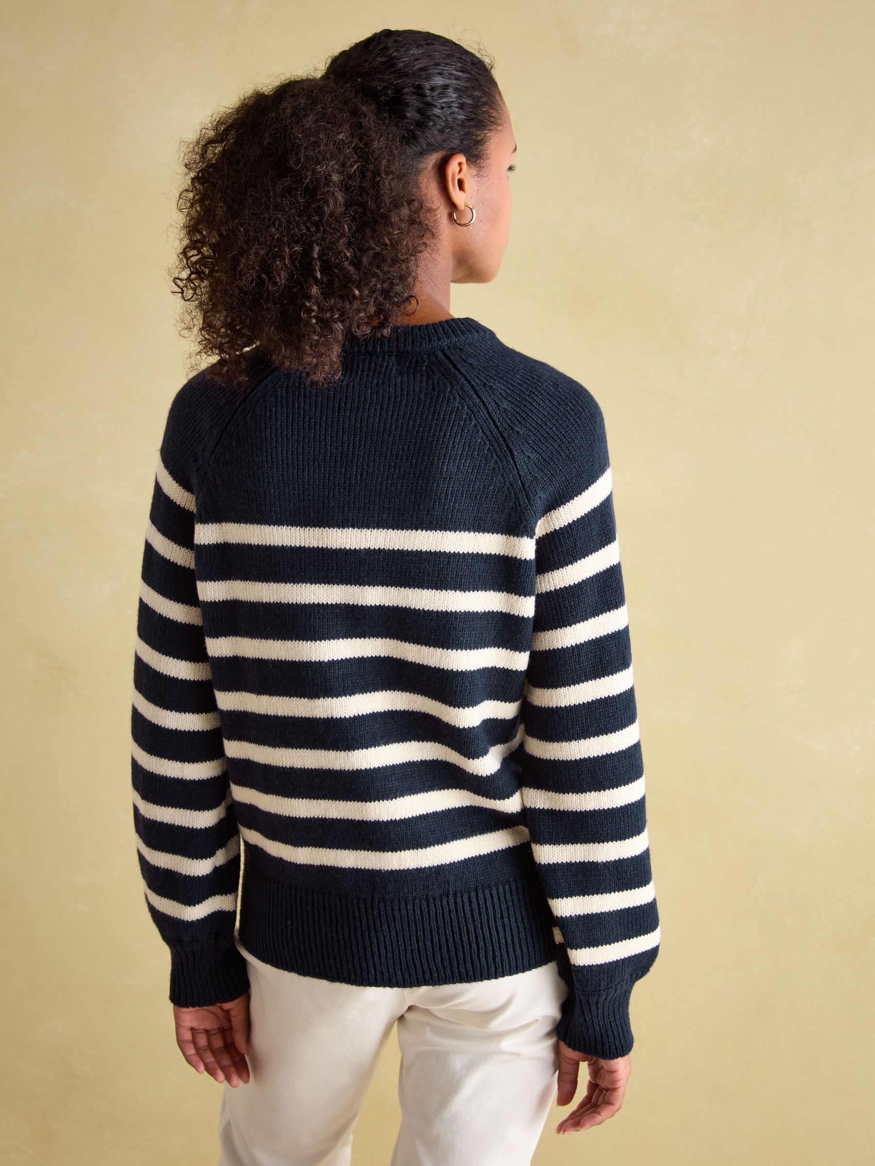 Agnes Navy Striped Button Neck Jumper - Image 2 of 8