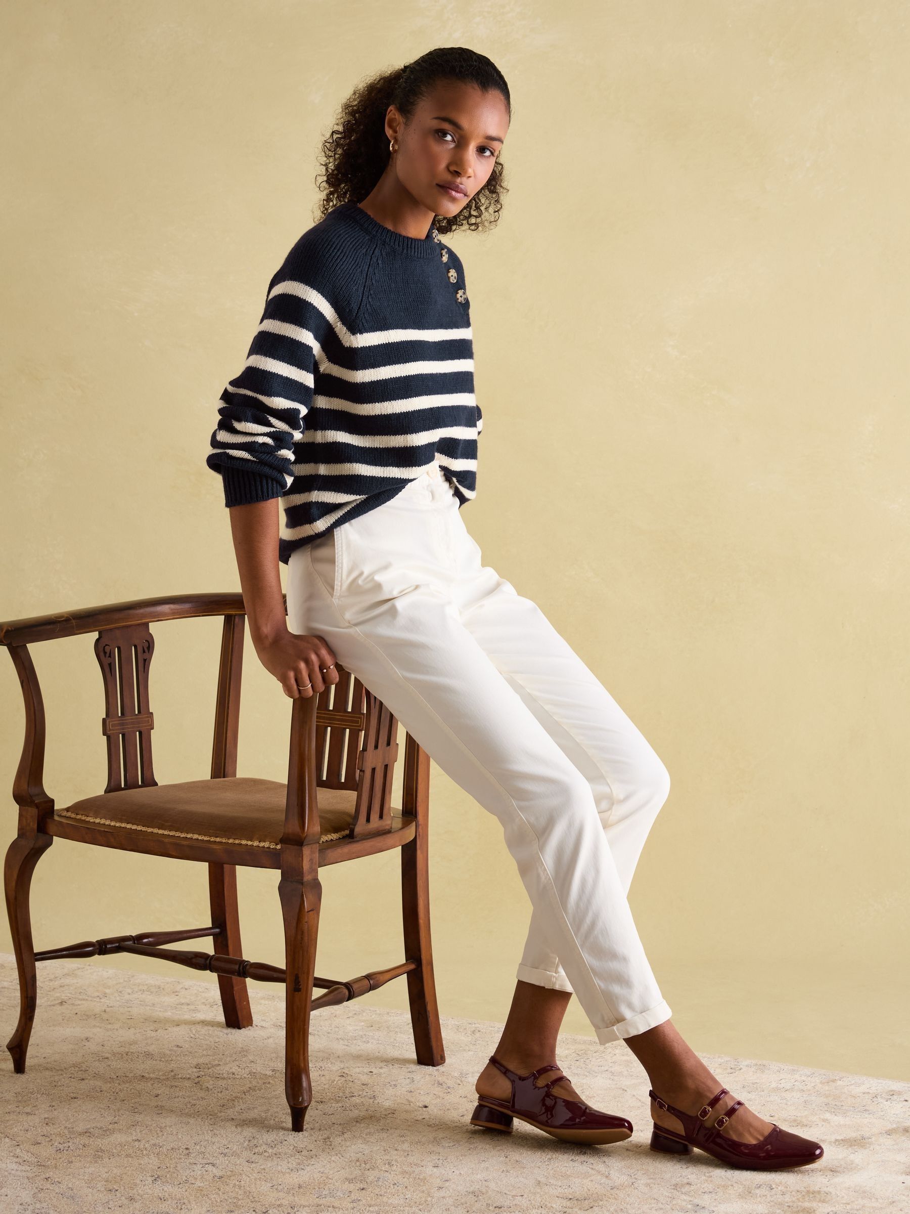 Agnes Navy Striped Button Neck Jumper - Image 3 of 8