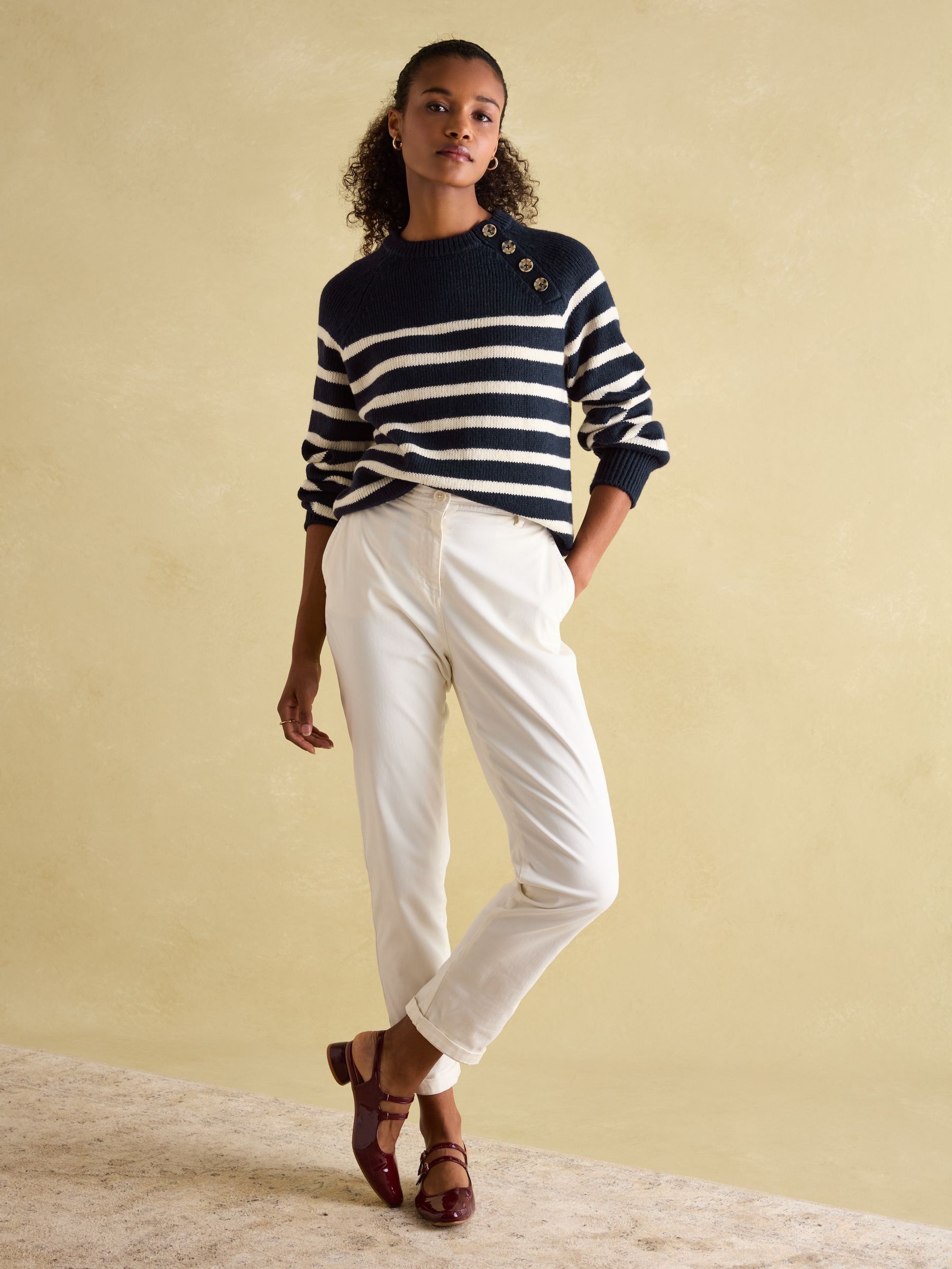 Agnes Navy Striped Button Neck Jumper - Image 4 of 8