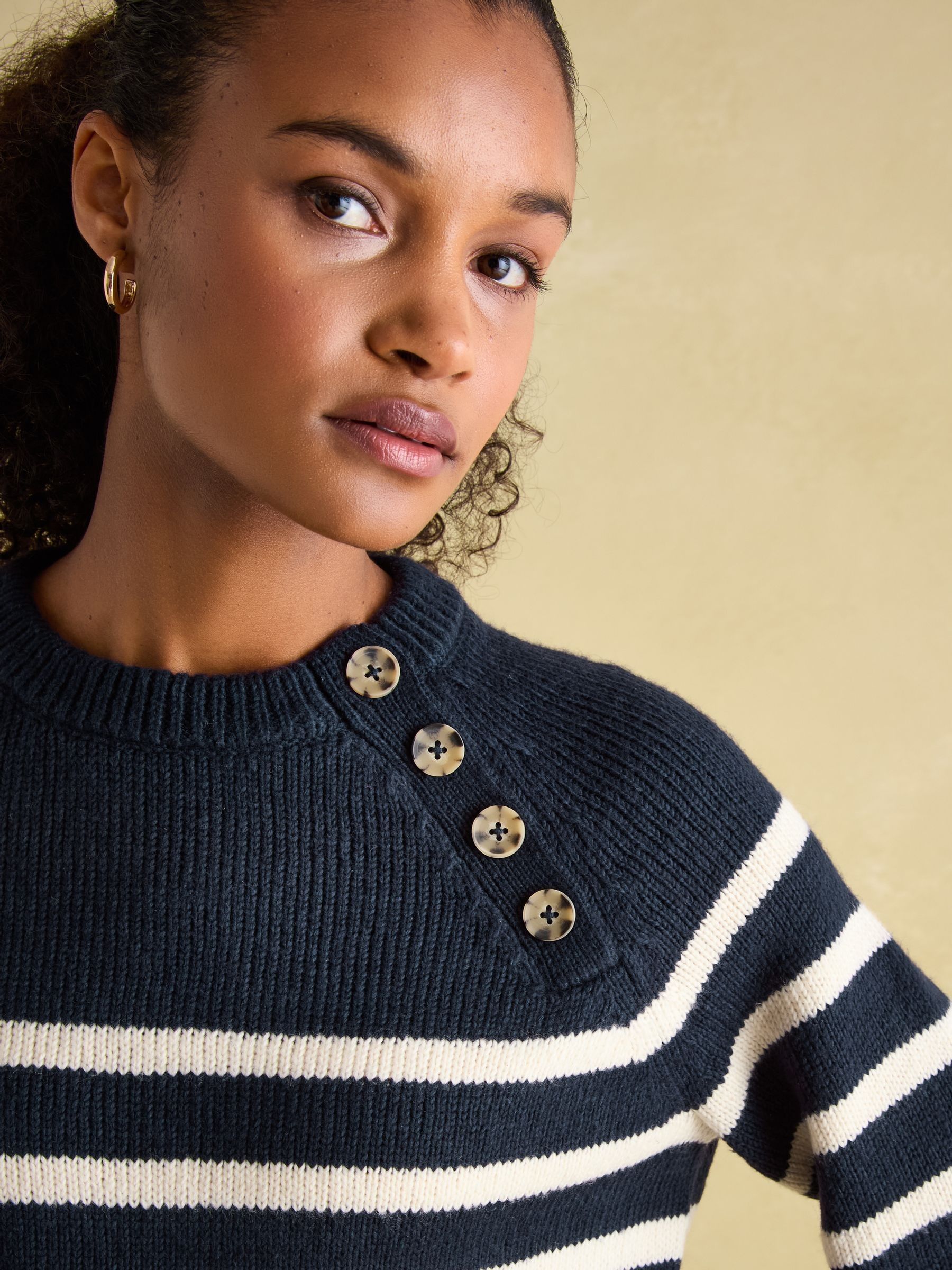 Agnes Navy Striped Button Neck Jumper - Image 5 of 8