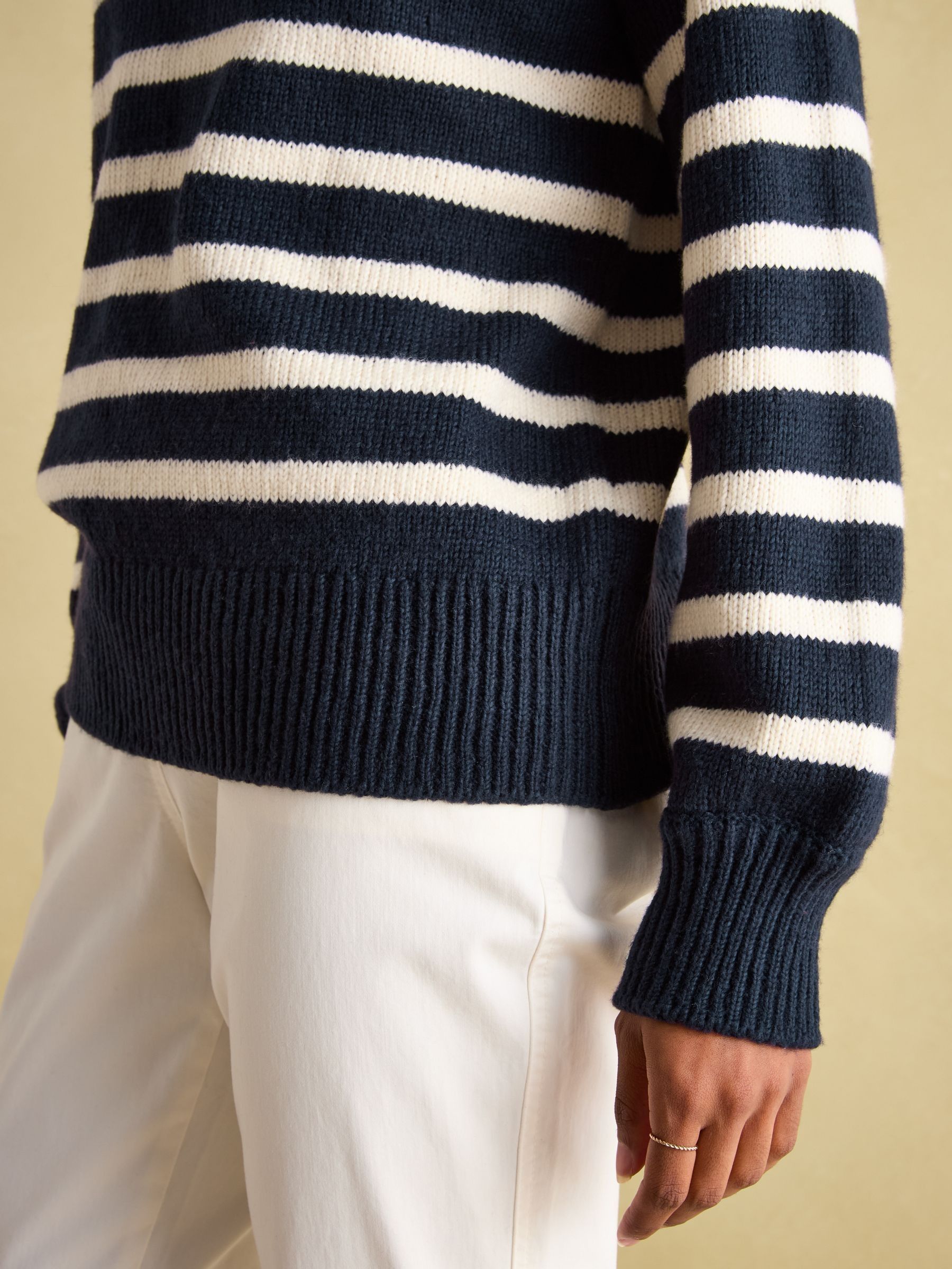 Agnes Navy Striped Button Neck Jumper - Image 6 of 8