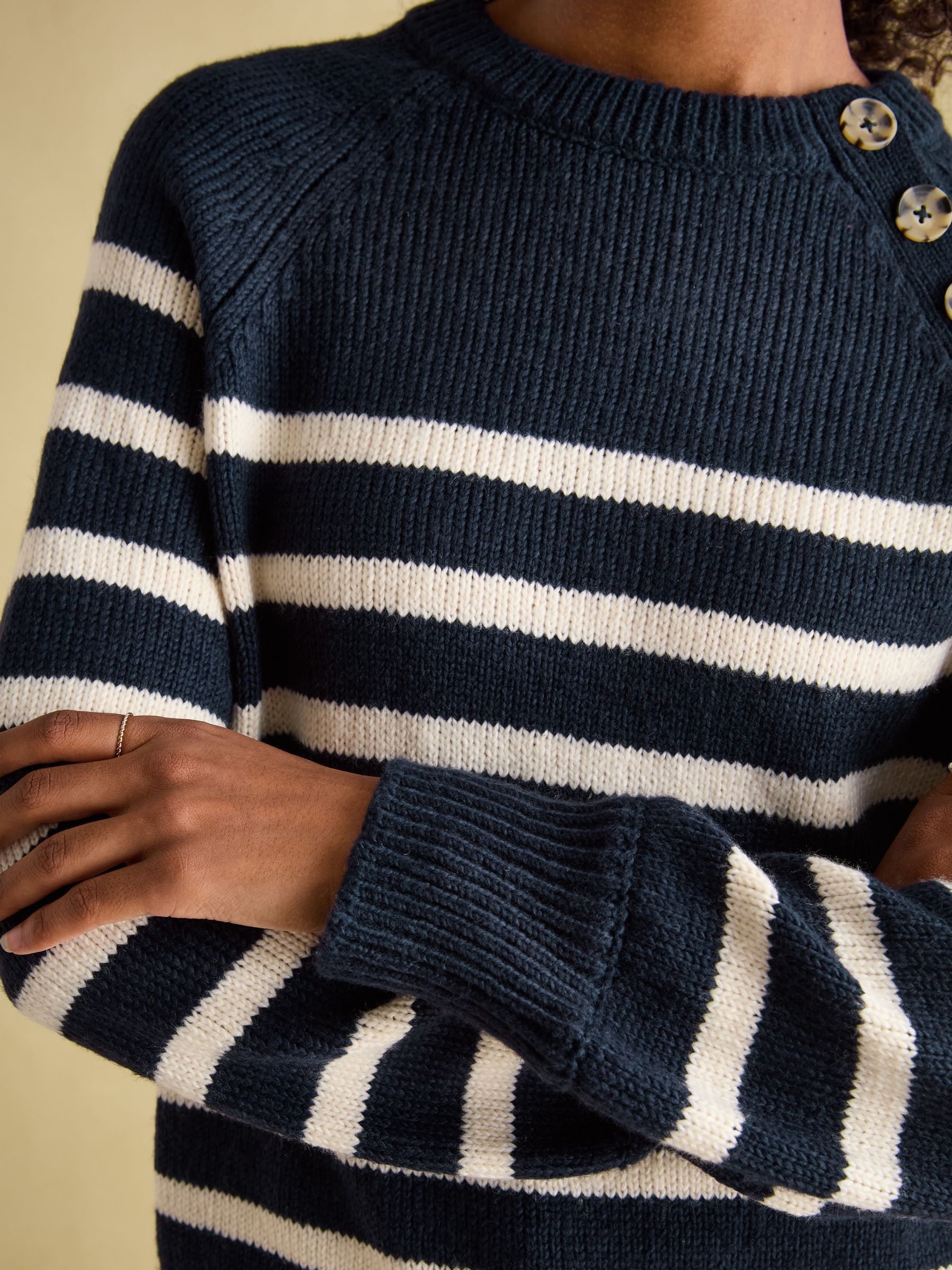 Agnes Navy Striped Button Neck Jumper - Image 7 of 8