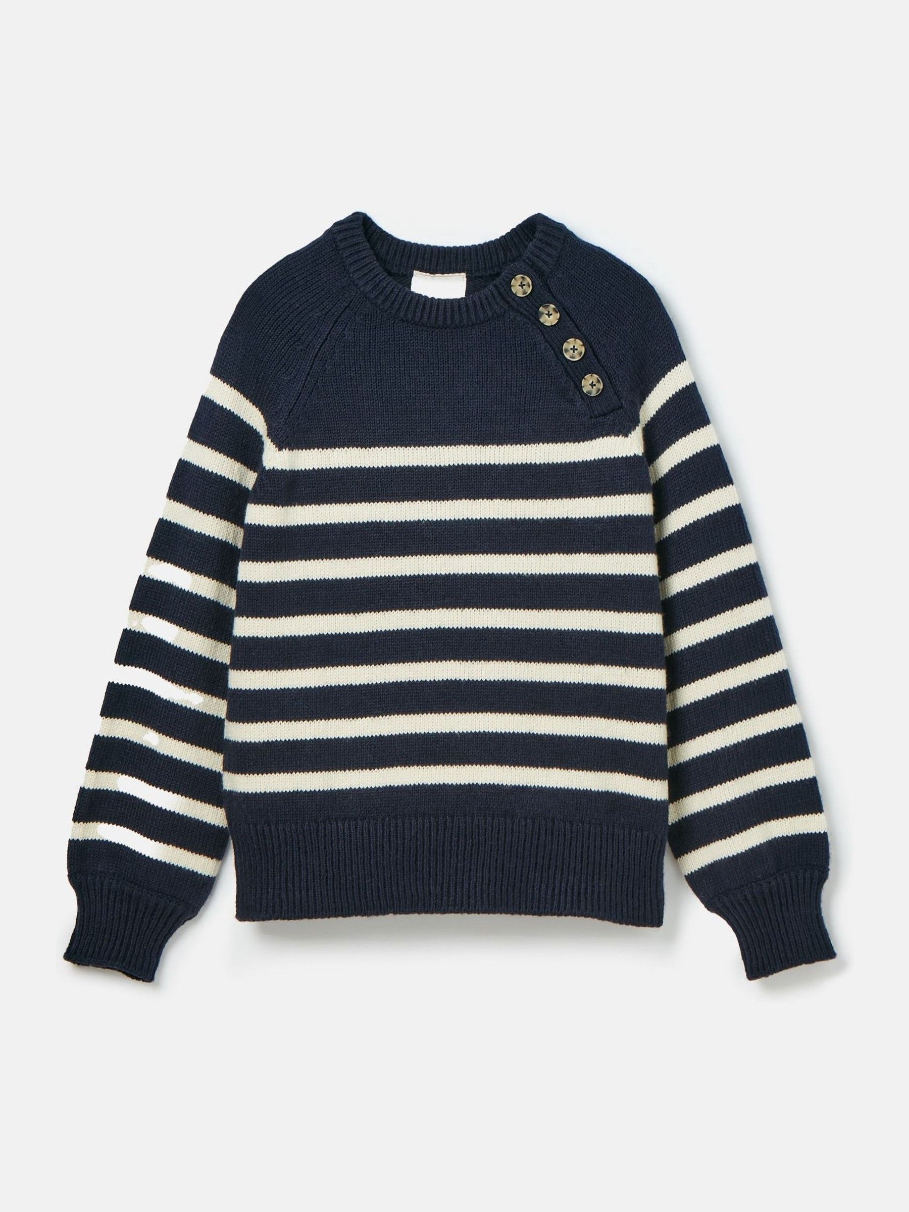 Agnes Navy Striped Button Neck Jumper - Image 8 of 8