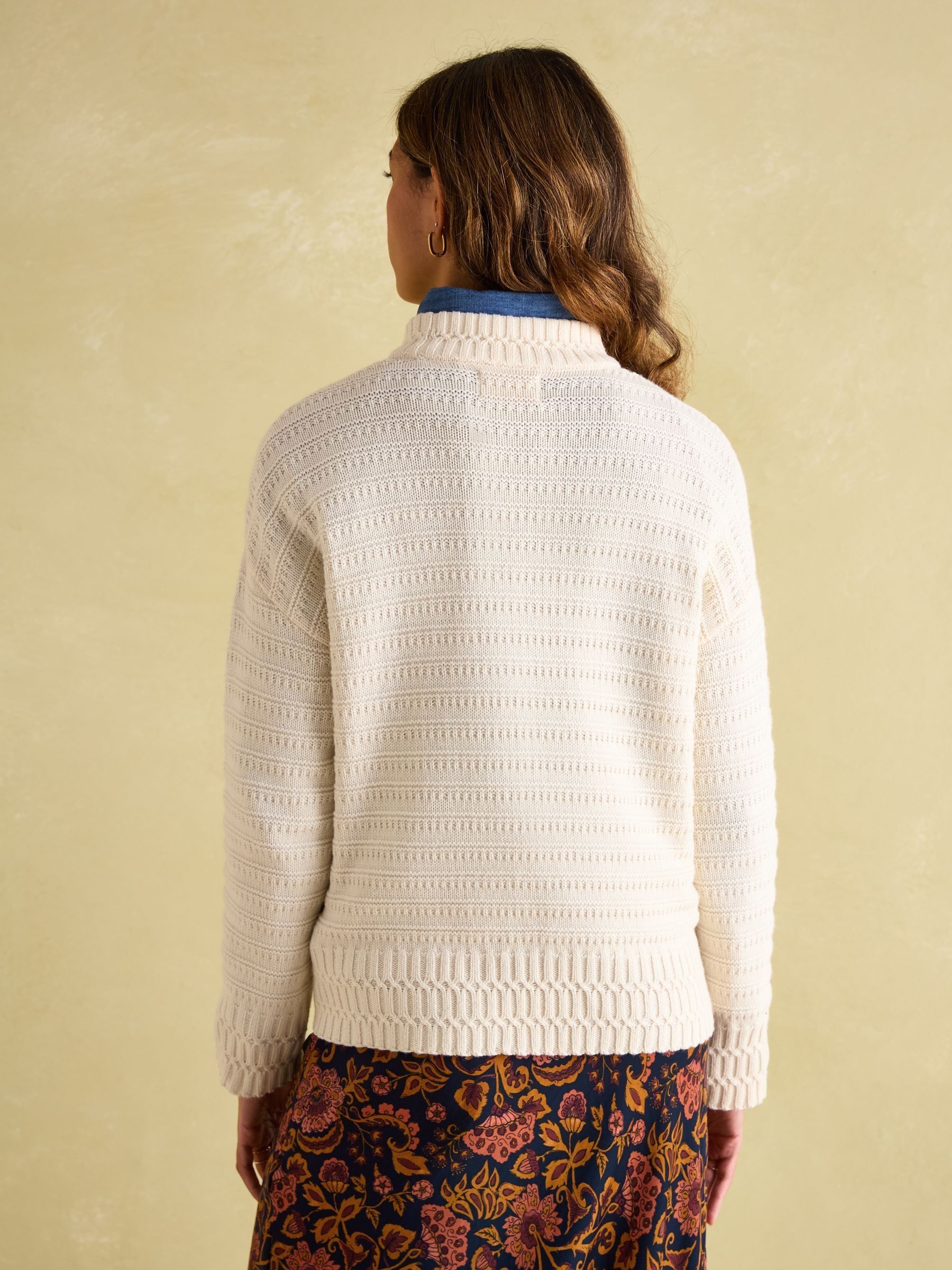 Bernie Cream Crew Neck Textured Jumper Contains Merino Wool - Image 2 of 6