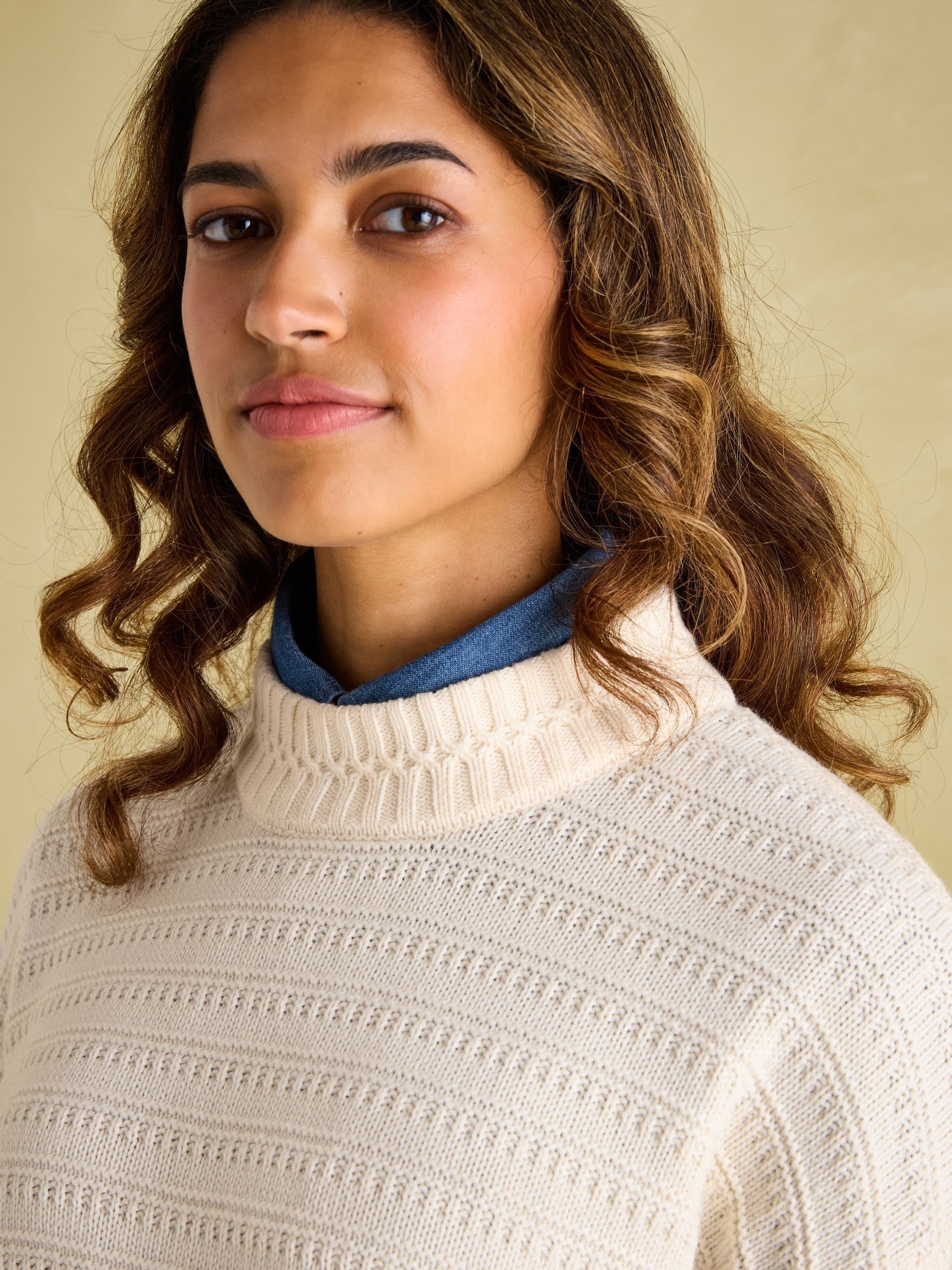 Bernie Cream Crew Neck Textured Jumper Contains Merino Wool - Image 3 of 6