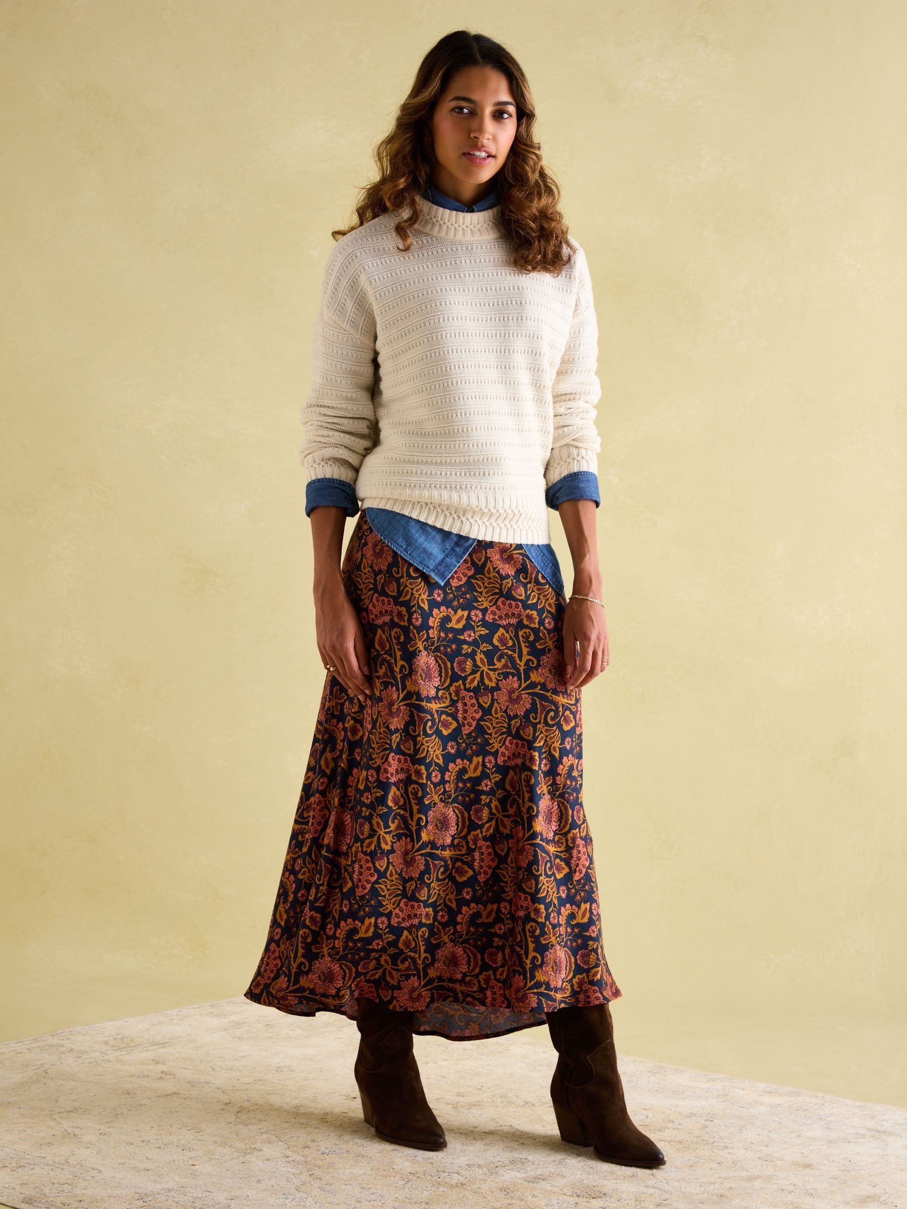 Bernie Cream Crew Neck Textured Jumper Contains Merino Wool - Image 4 of 6
