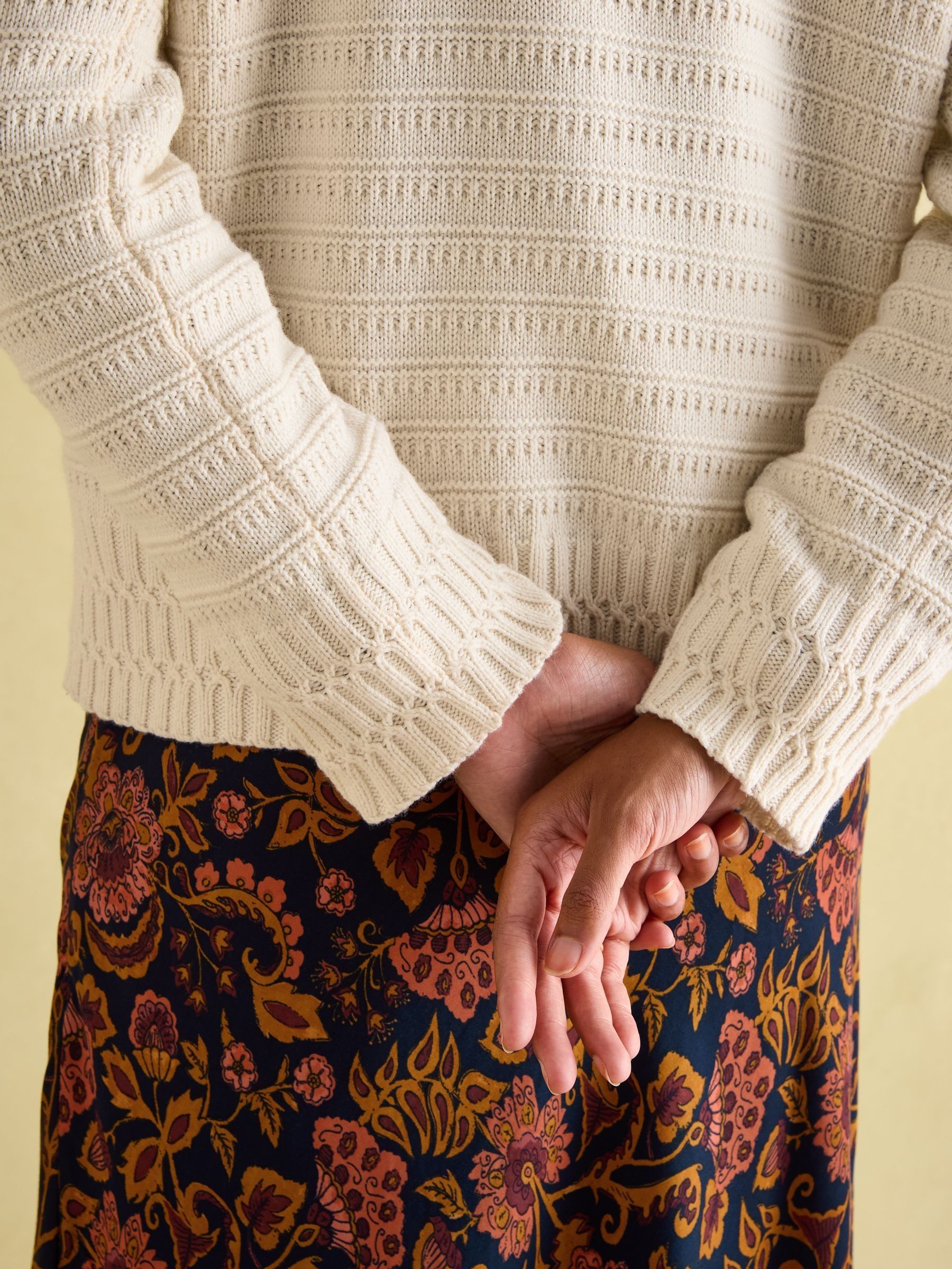 Bernie Cream Crew Neck Textured Jumper Contains Merino Wool - Image 5 of 6