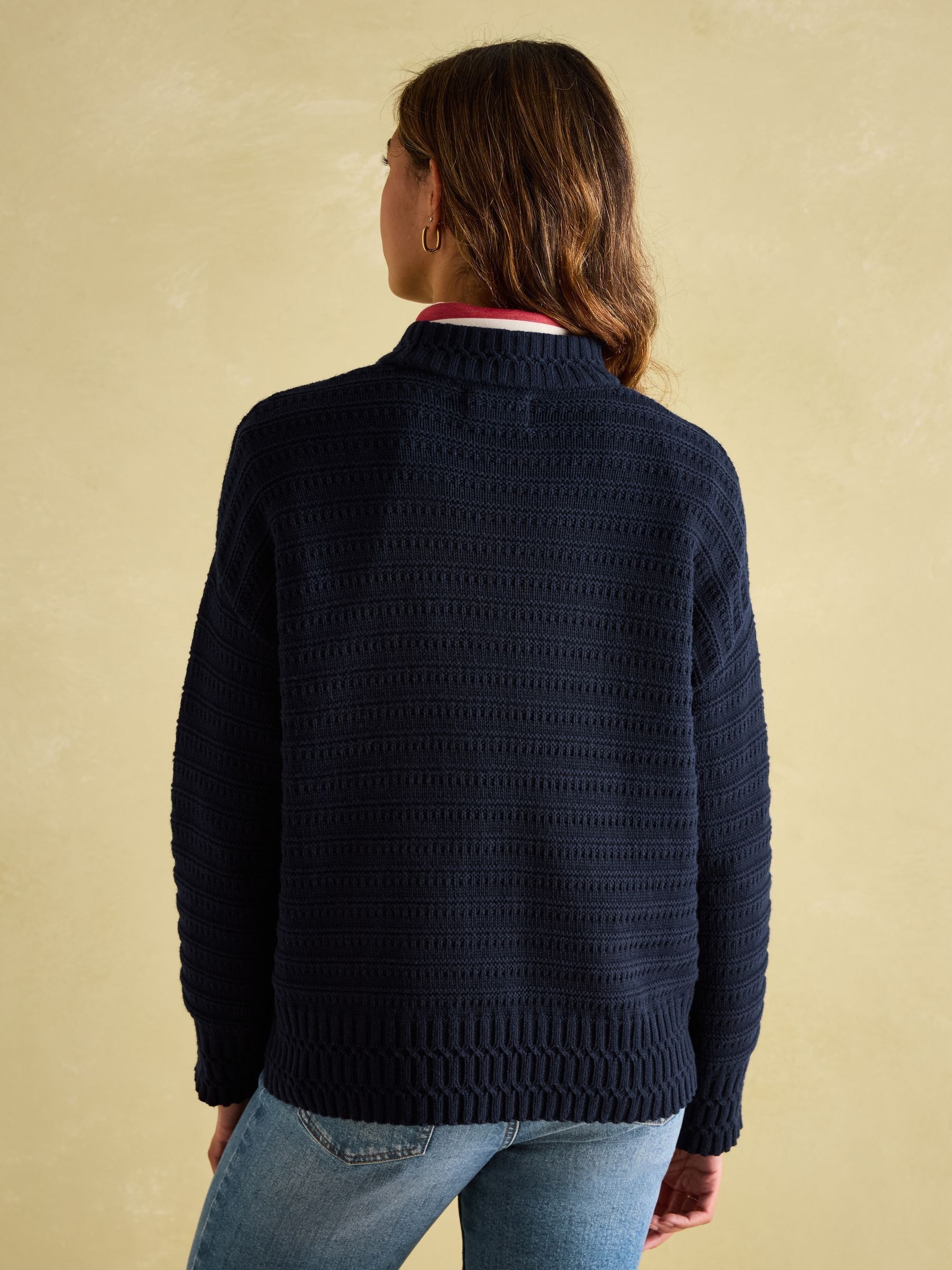 Bernie Navy Blue Crew Neck Textured Jumper Contains Merino Wool - Image 2 of 6