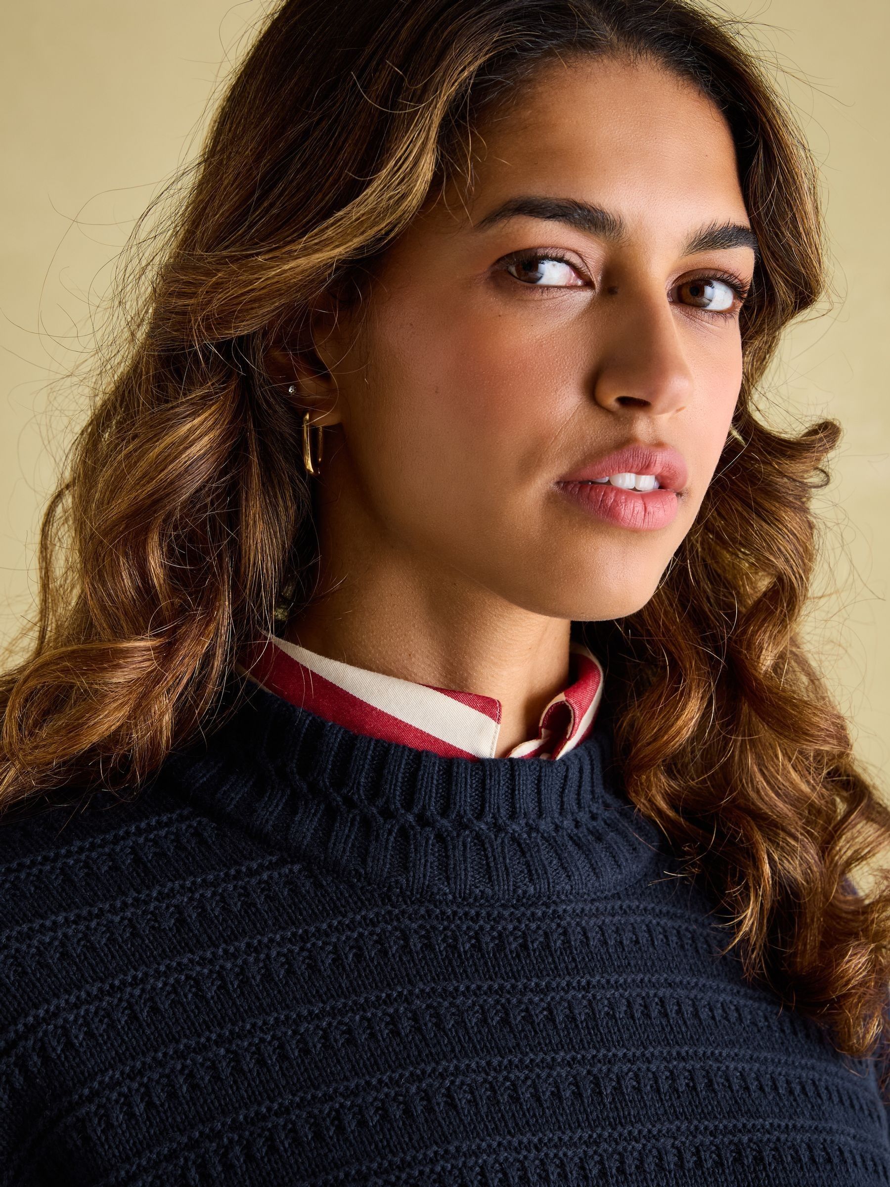 Bernie Navy Blue Crew Neck Textured Jumper Contains Merino Wool - Image 4 of 6