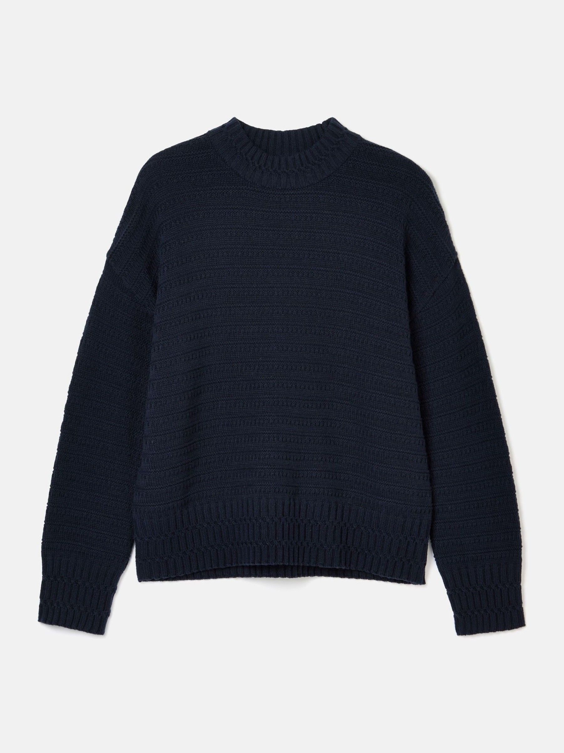 Bernie Navy Blue Crew Neck Textured Jumper Contains Merino Wool - Image 6 of 6