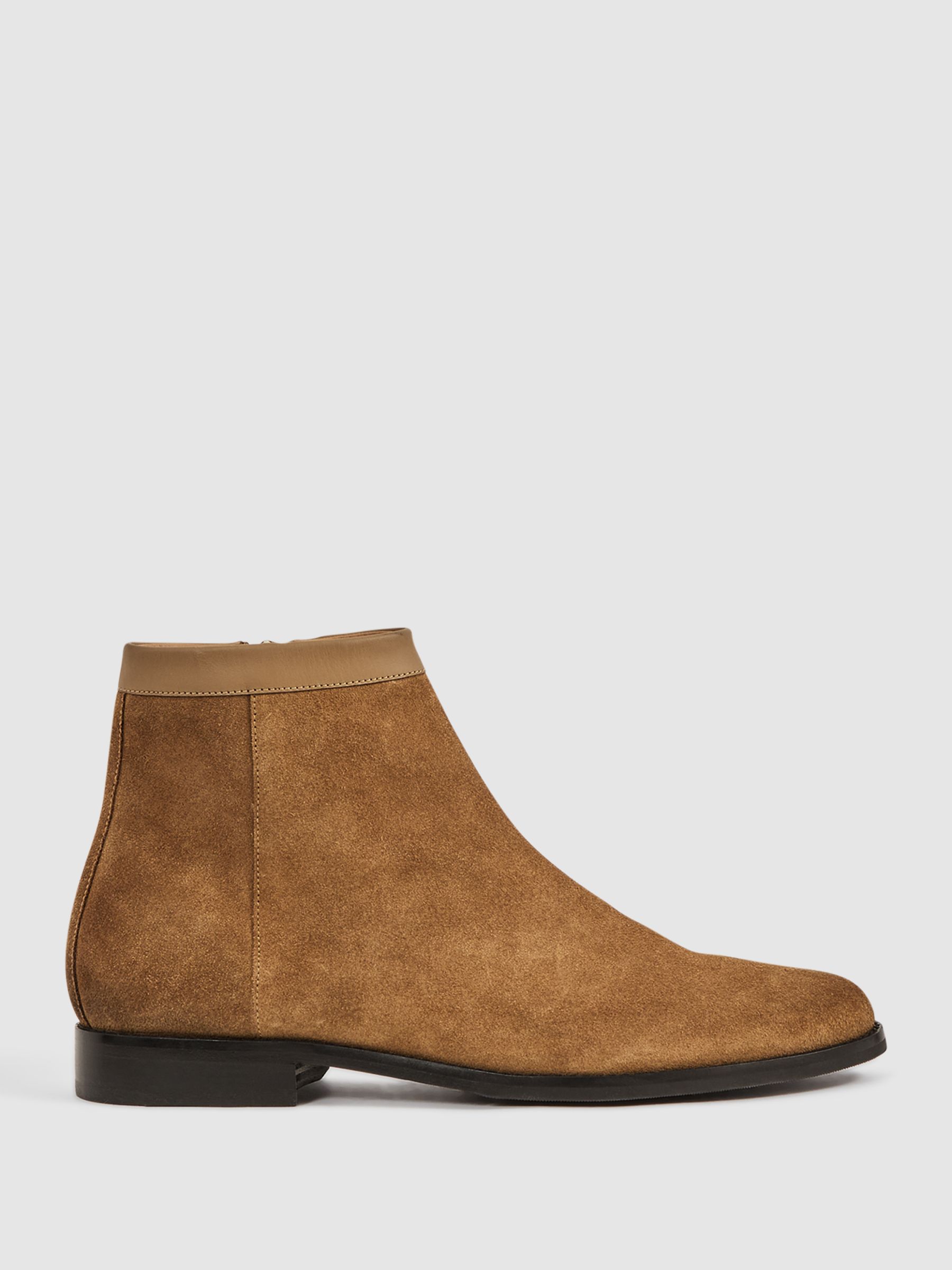 Suede Zip-Through Boots in Stone - Image 1 of 5