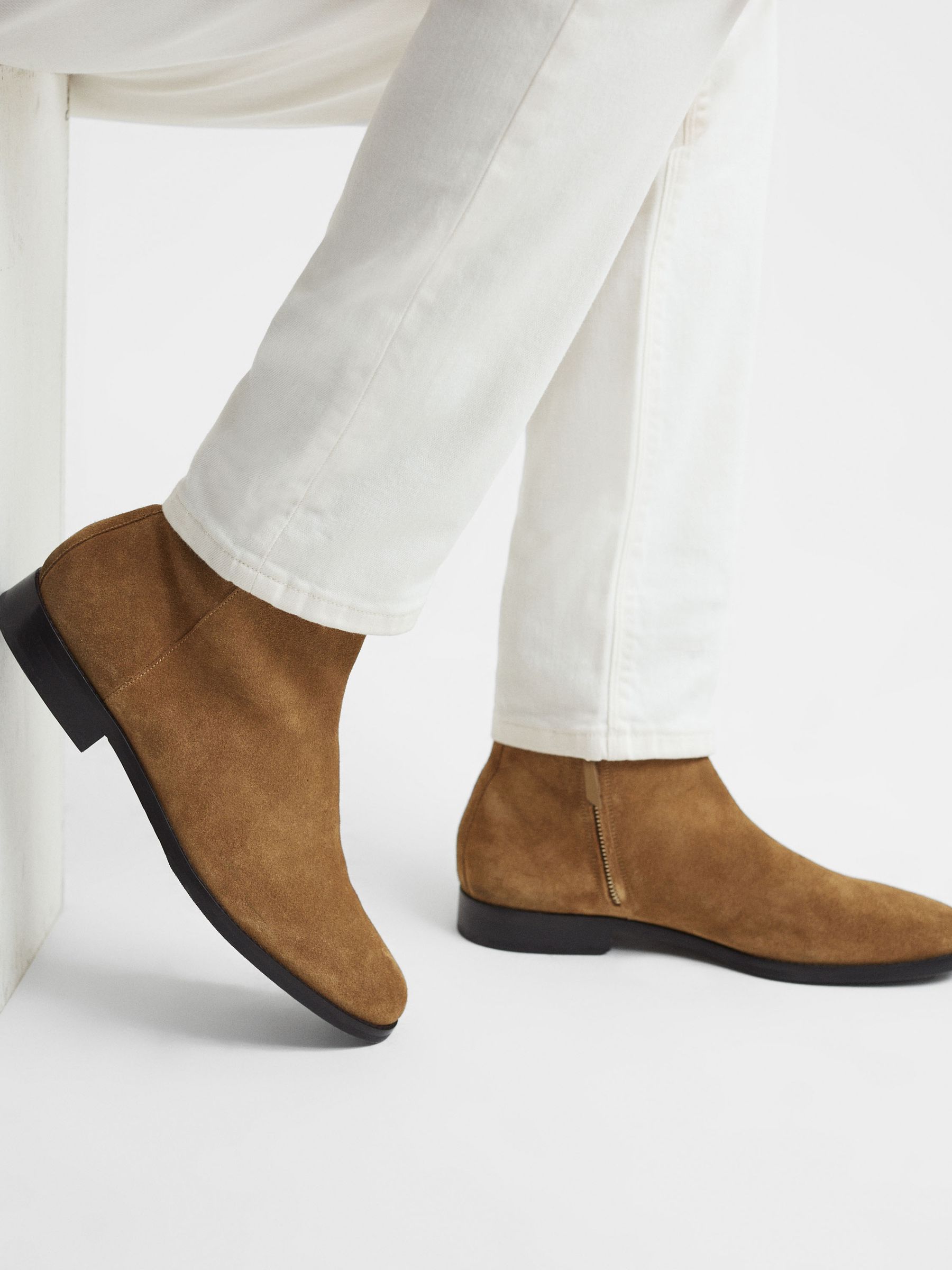 Suede Zip-Through Boots in Stone - Image 2 of 5