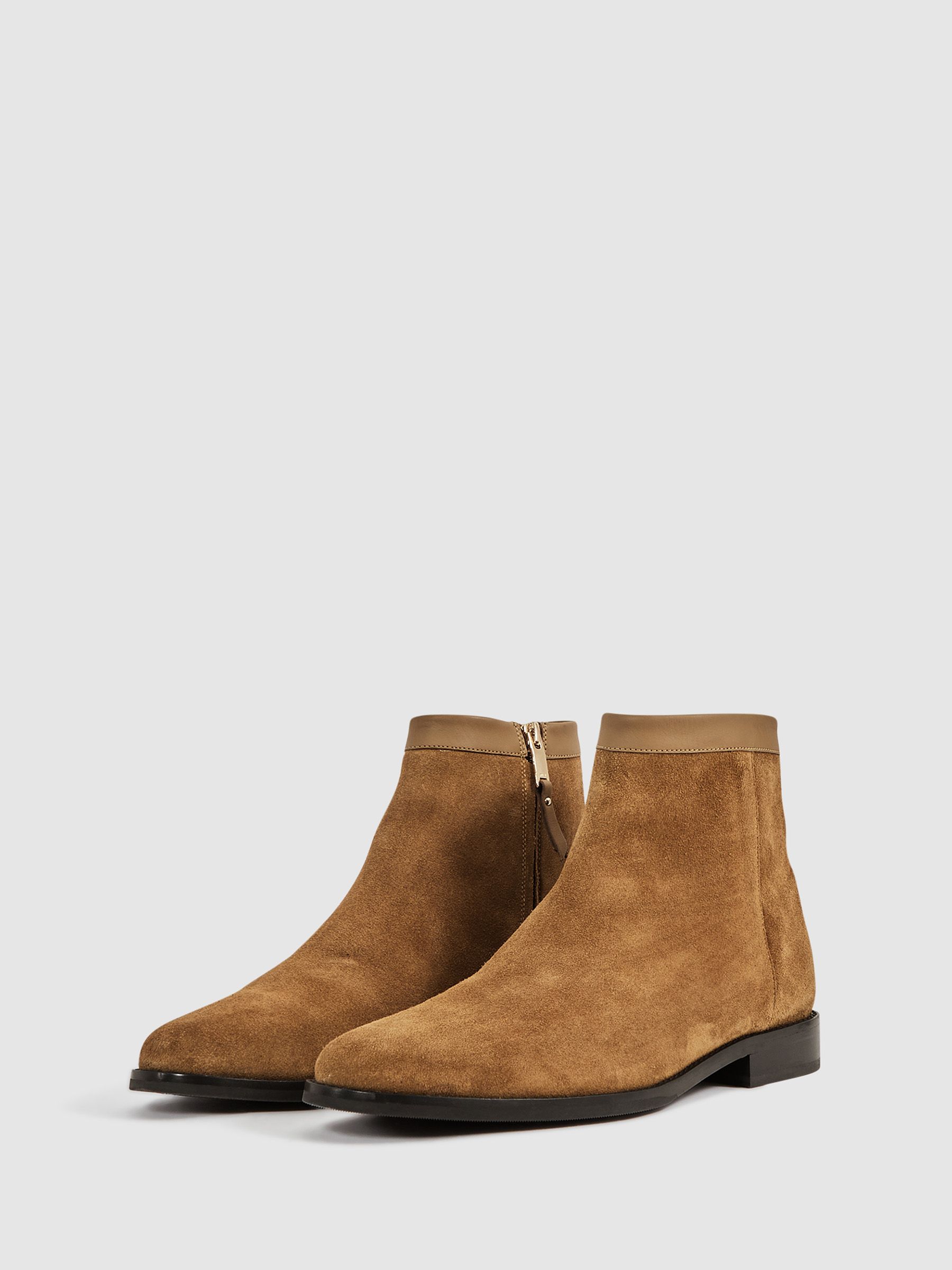 Suede Zip-Through Boots in Stone - Image 3 of 5