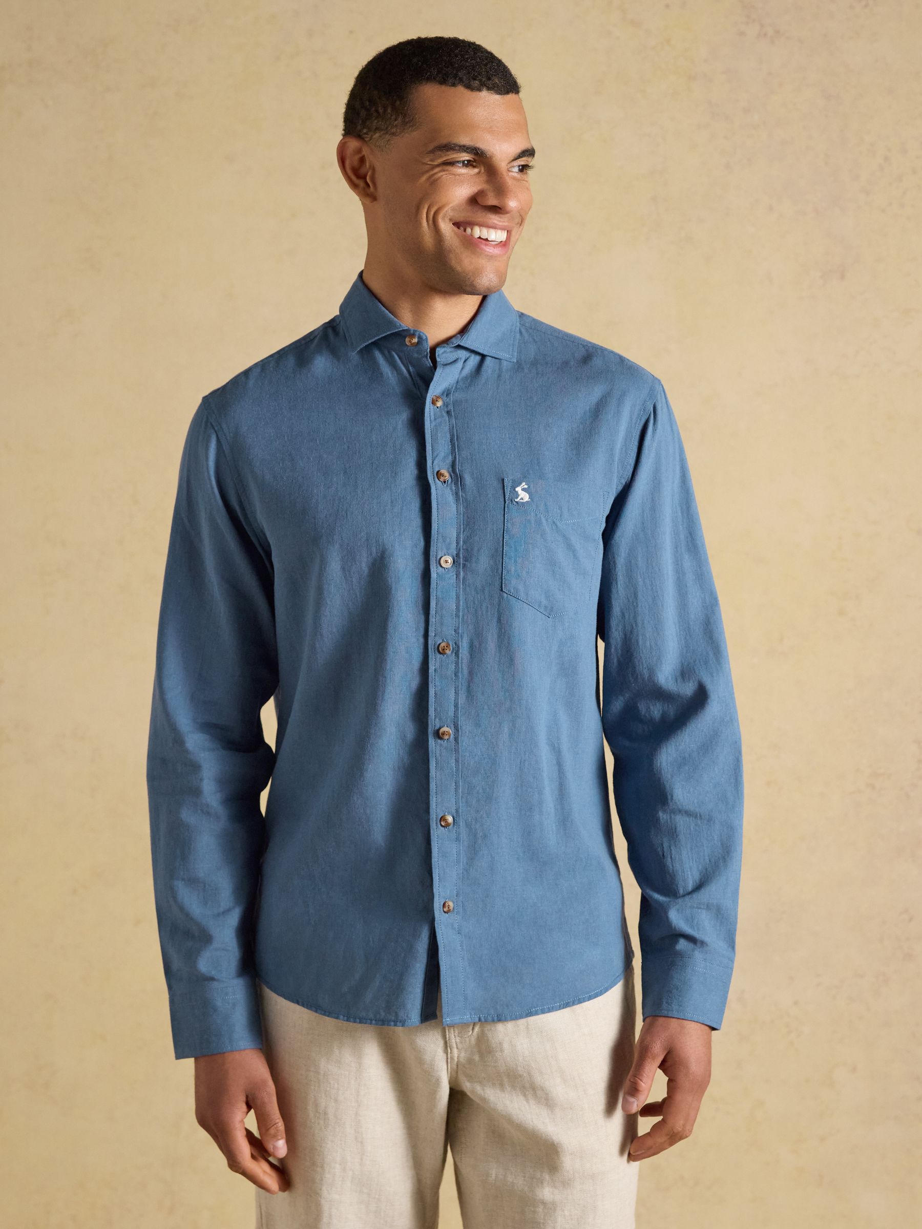Blue Linen Blend Long Sleeve Shirt - Image 1 of 4