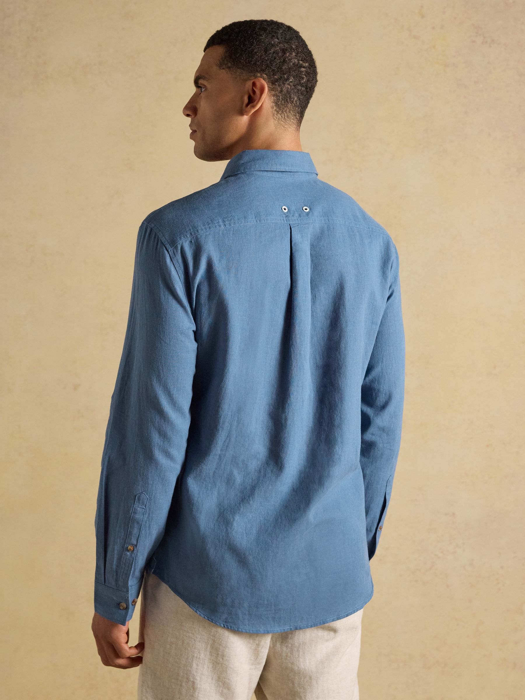 Blue Linen Blend Long Sleeve Shirt - Image 2 of 4 Blue Linen Blend Long Sleeve Shirt - Image 2 of 4