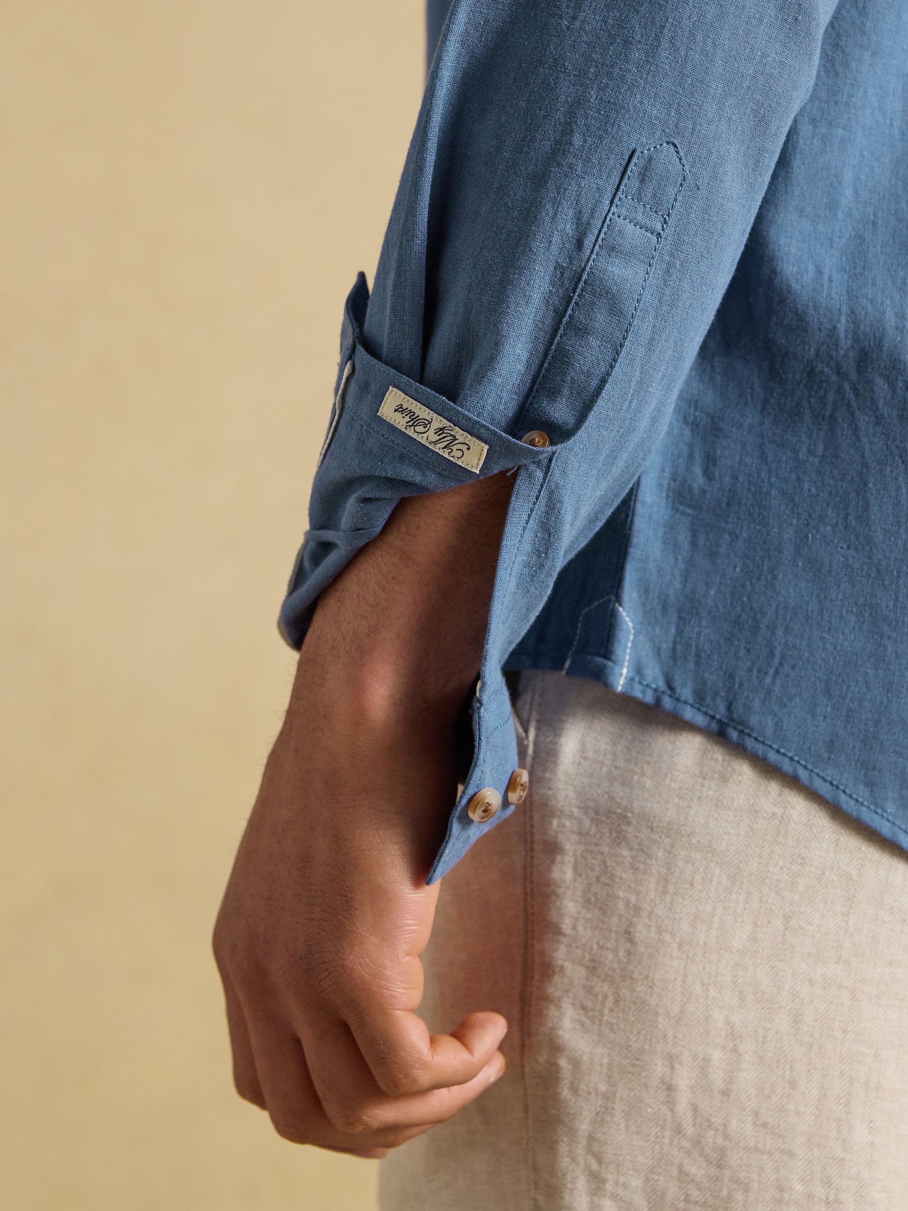 Blue Linen Blend Long Sleeve Shirt - Image 3 of 4