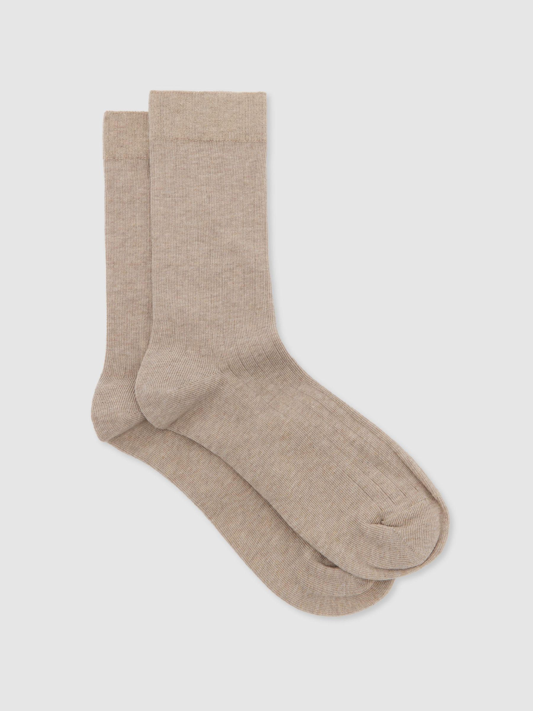 Cotton Blend Ribbed Loafer Socks in Taupe - Image 1 of 3