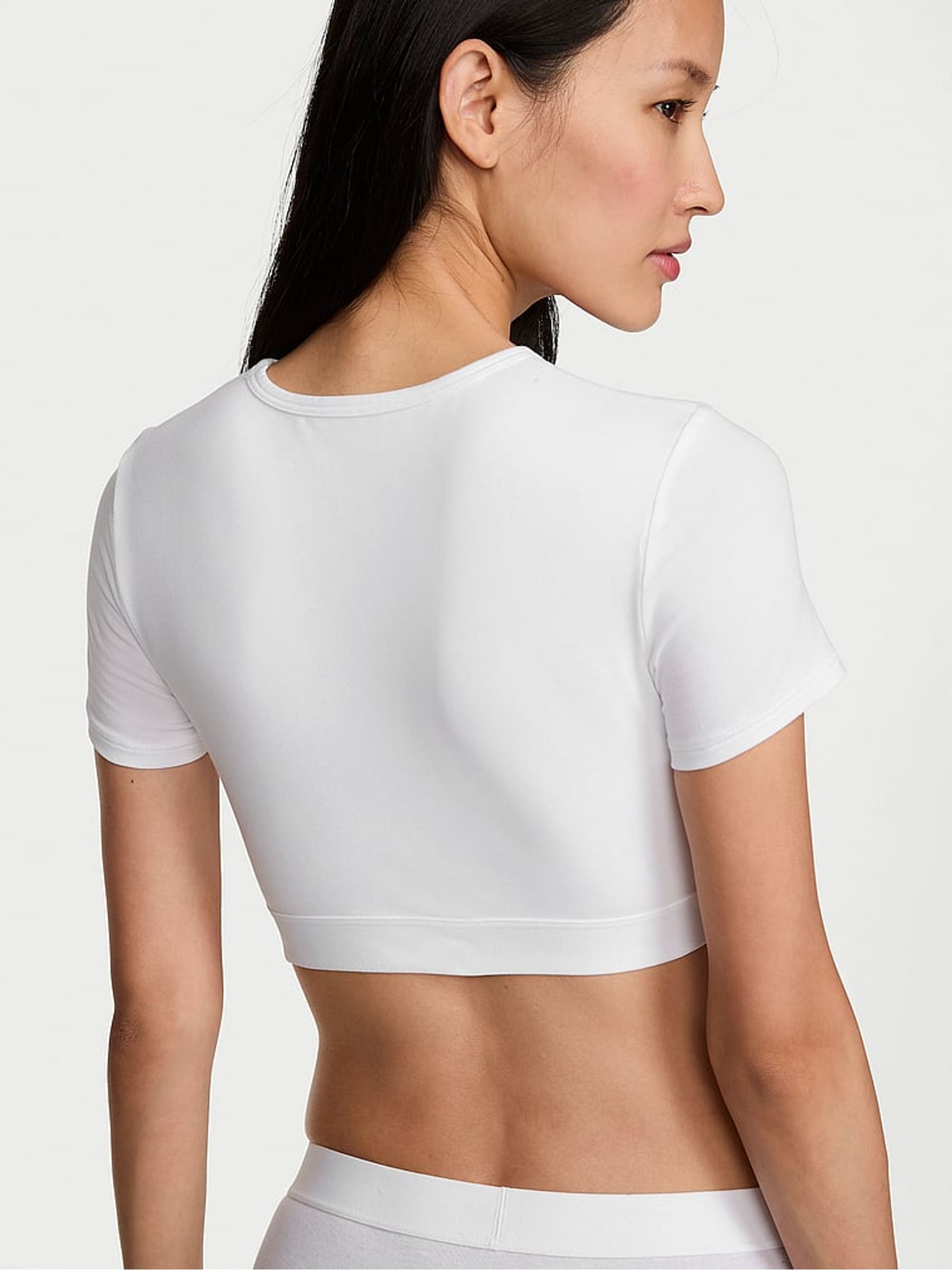 White Cotton Shine Short Sleeve Bralette Top - Image 2 of 2 White Cotton Shine Short Sleeve Bralette Top - Image 2 of 2