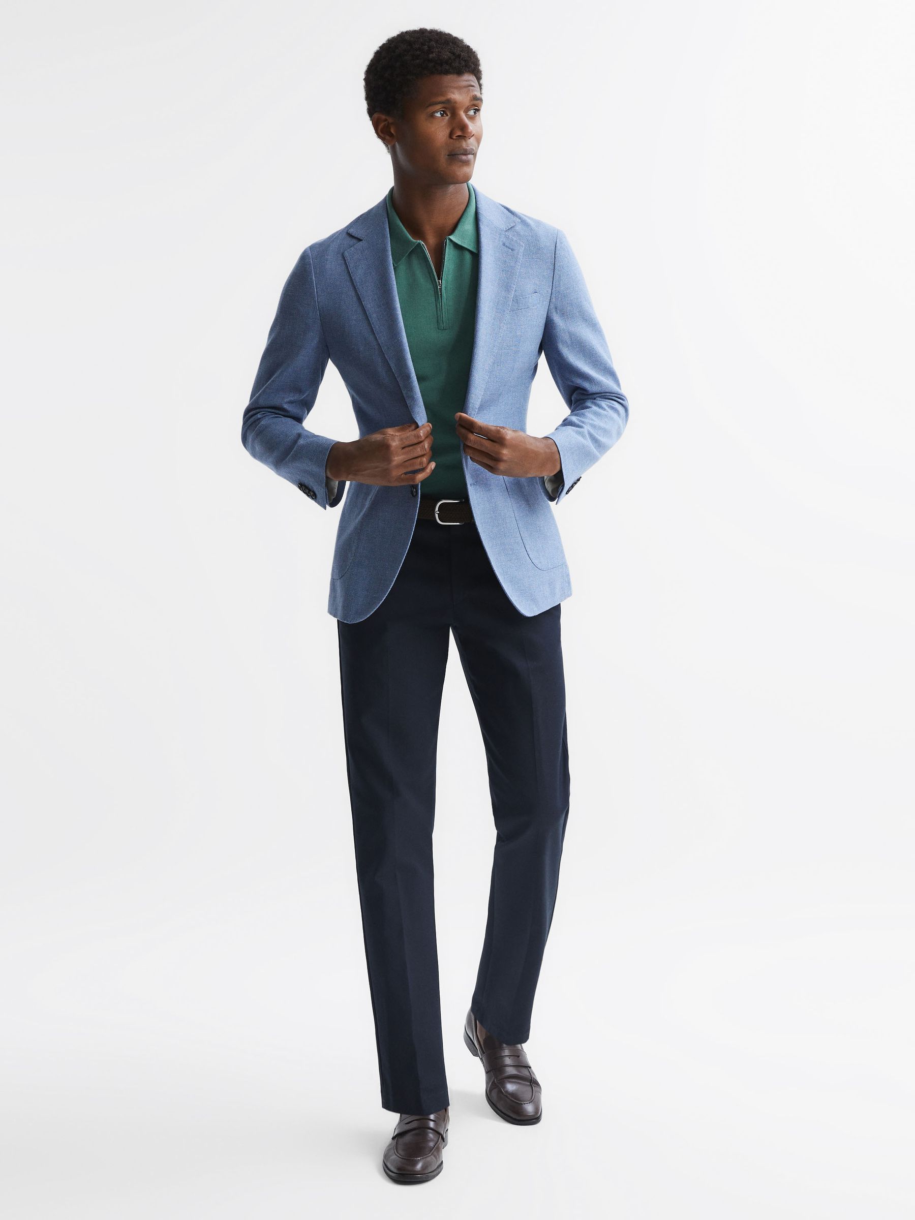 Merino Wool Half-Zip Polo Shirt in Pine Green - Image 4 of 5