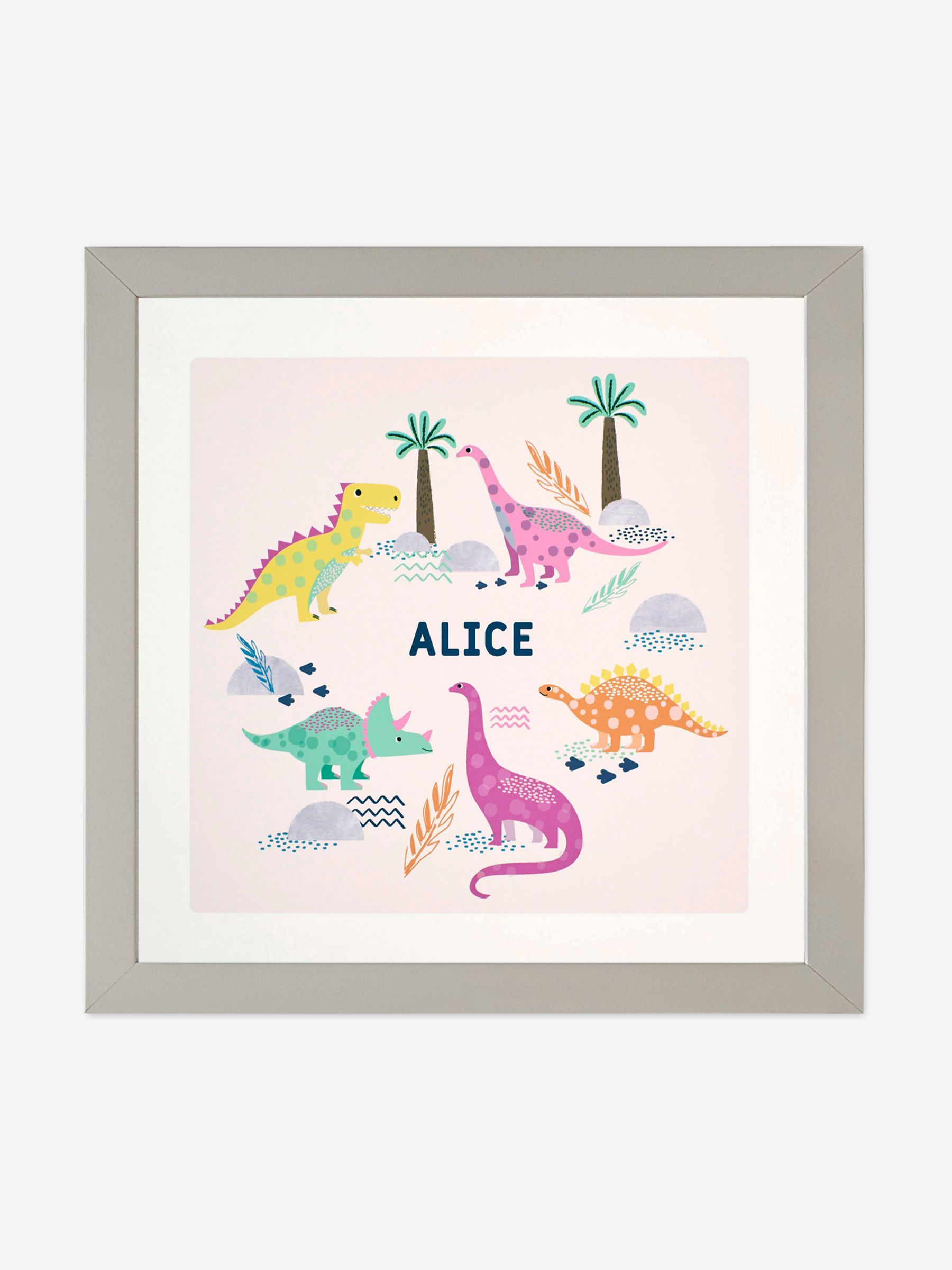 Grey Personalised & Framed Dinosaur Print - Image 1 of 1