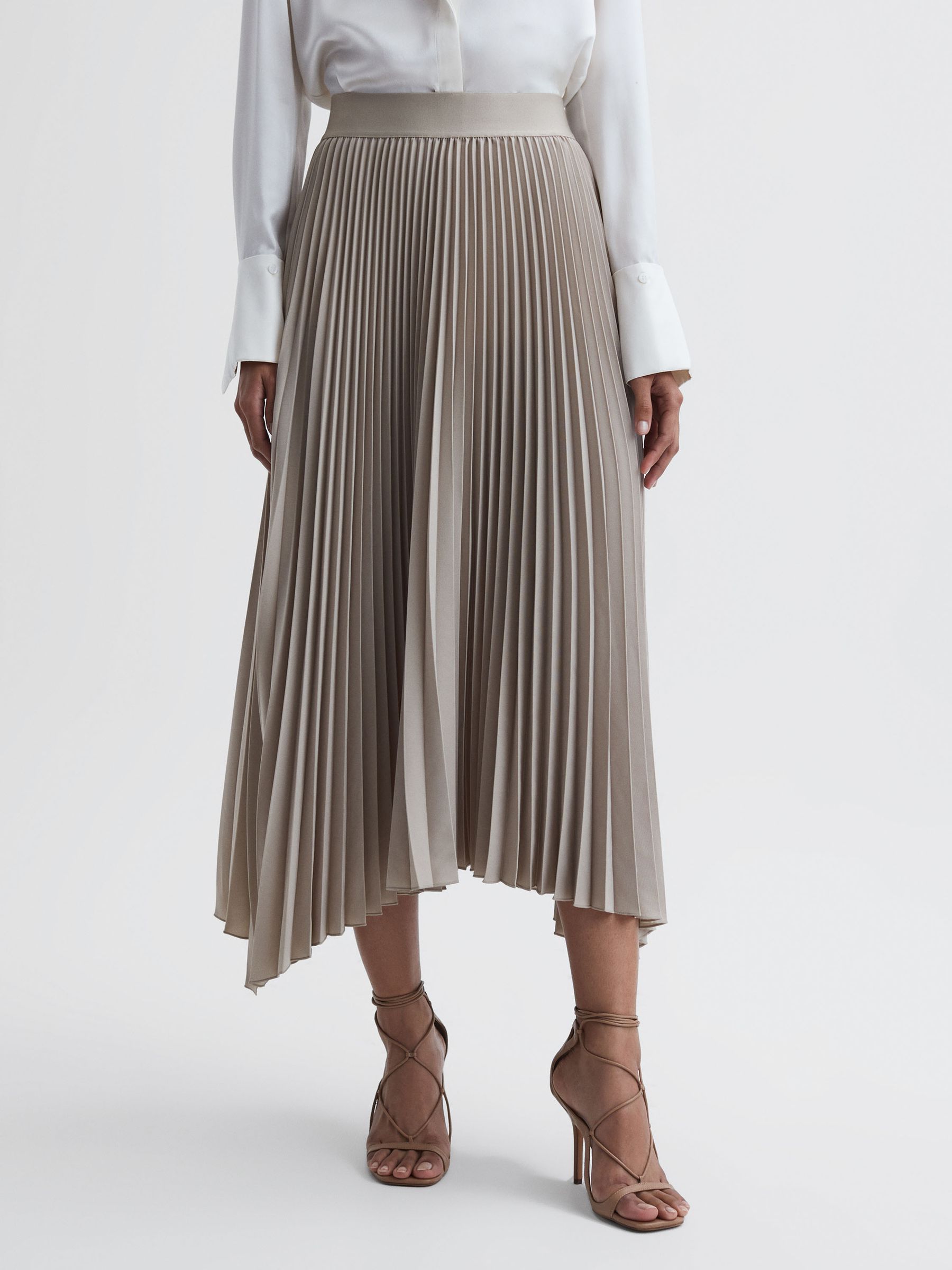 Oak Ash & White Asymmetrical Waist Pleated Skirt