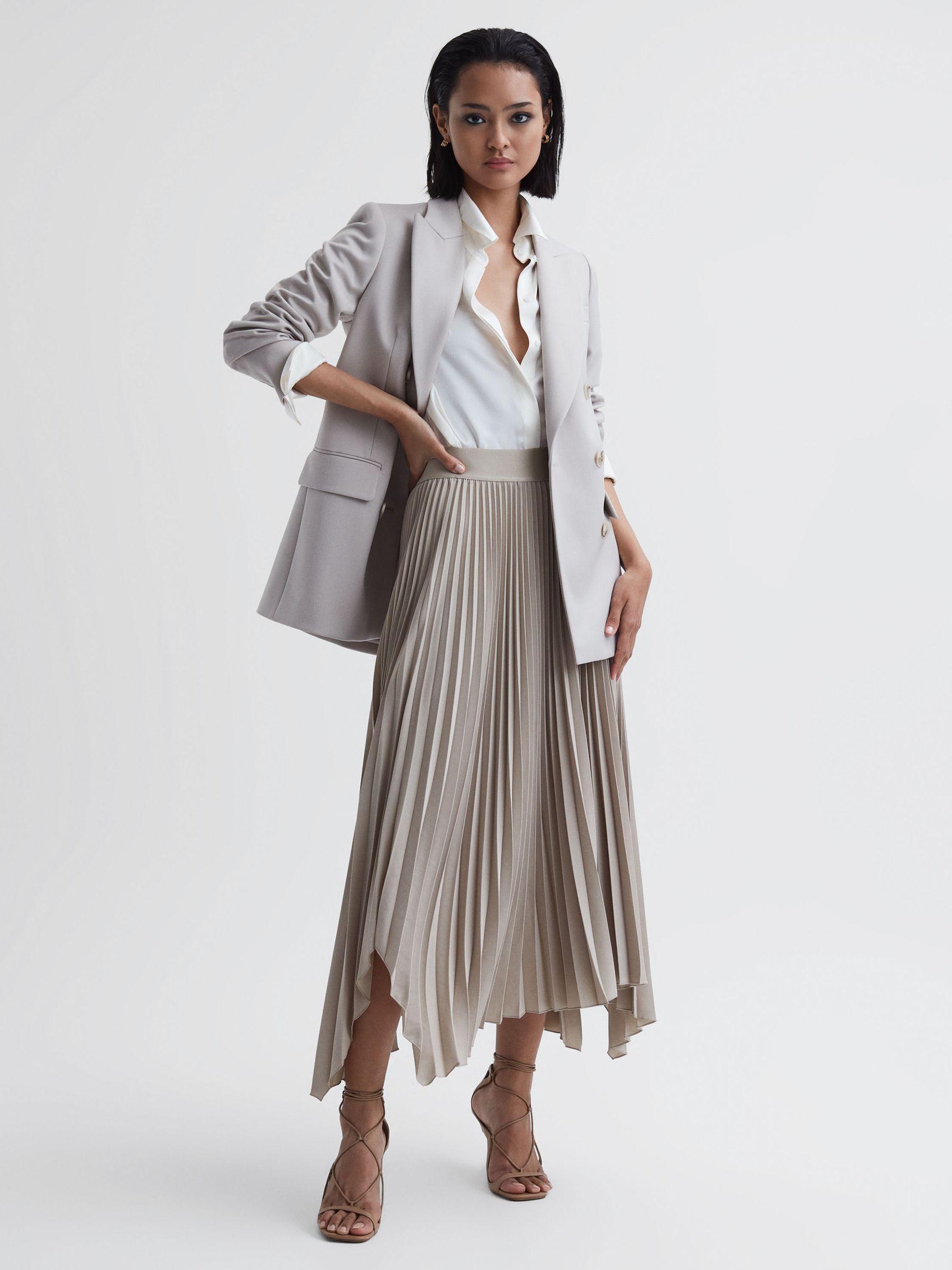 Pleated Asymmetric Midi Skirt in Champagne - Image 4 of 4