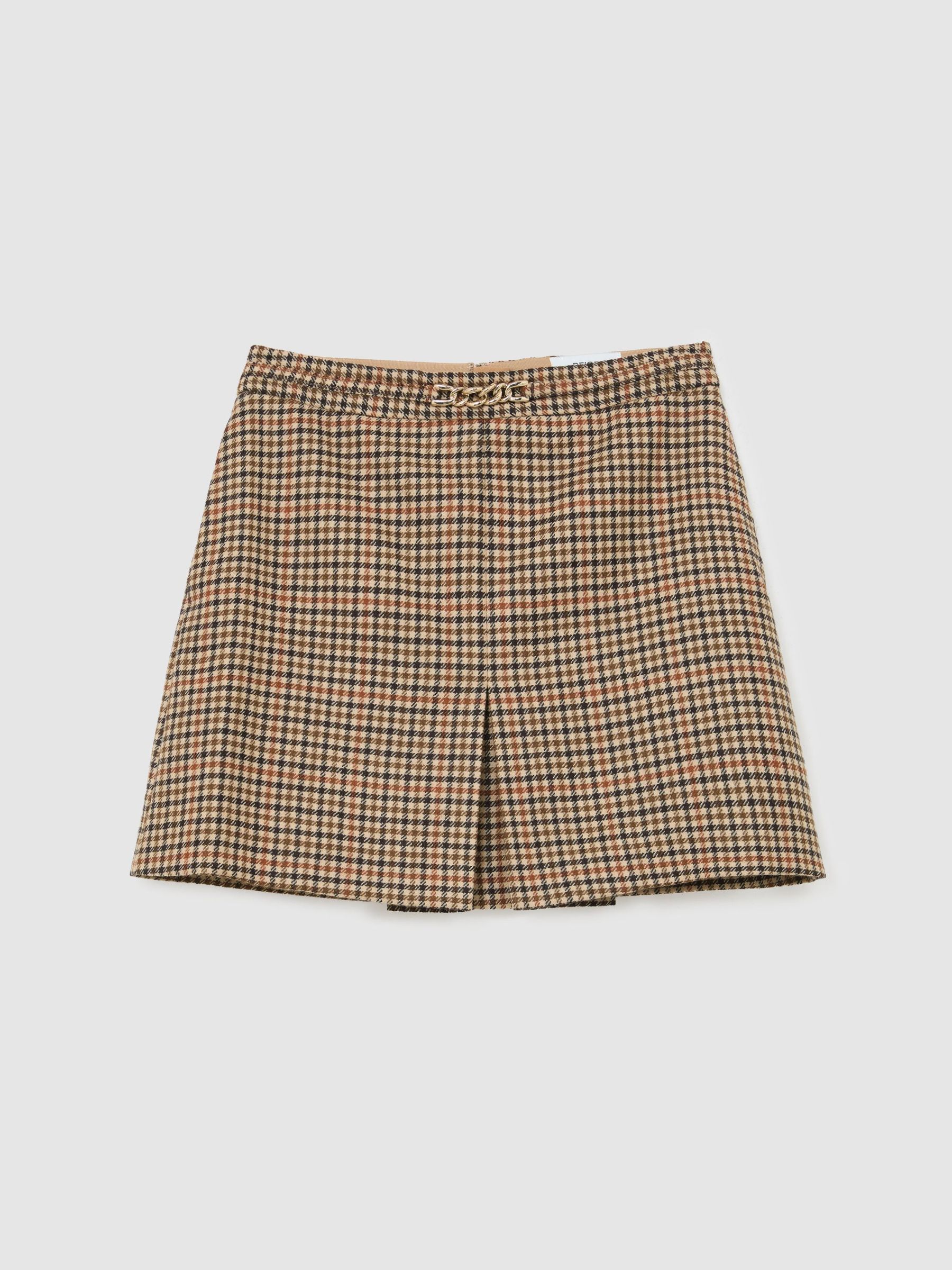 Wool Check Hardware-Detail Mini Skirt in Neutral Check - Image 2 of 6