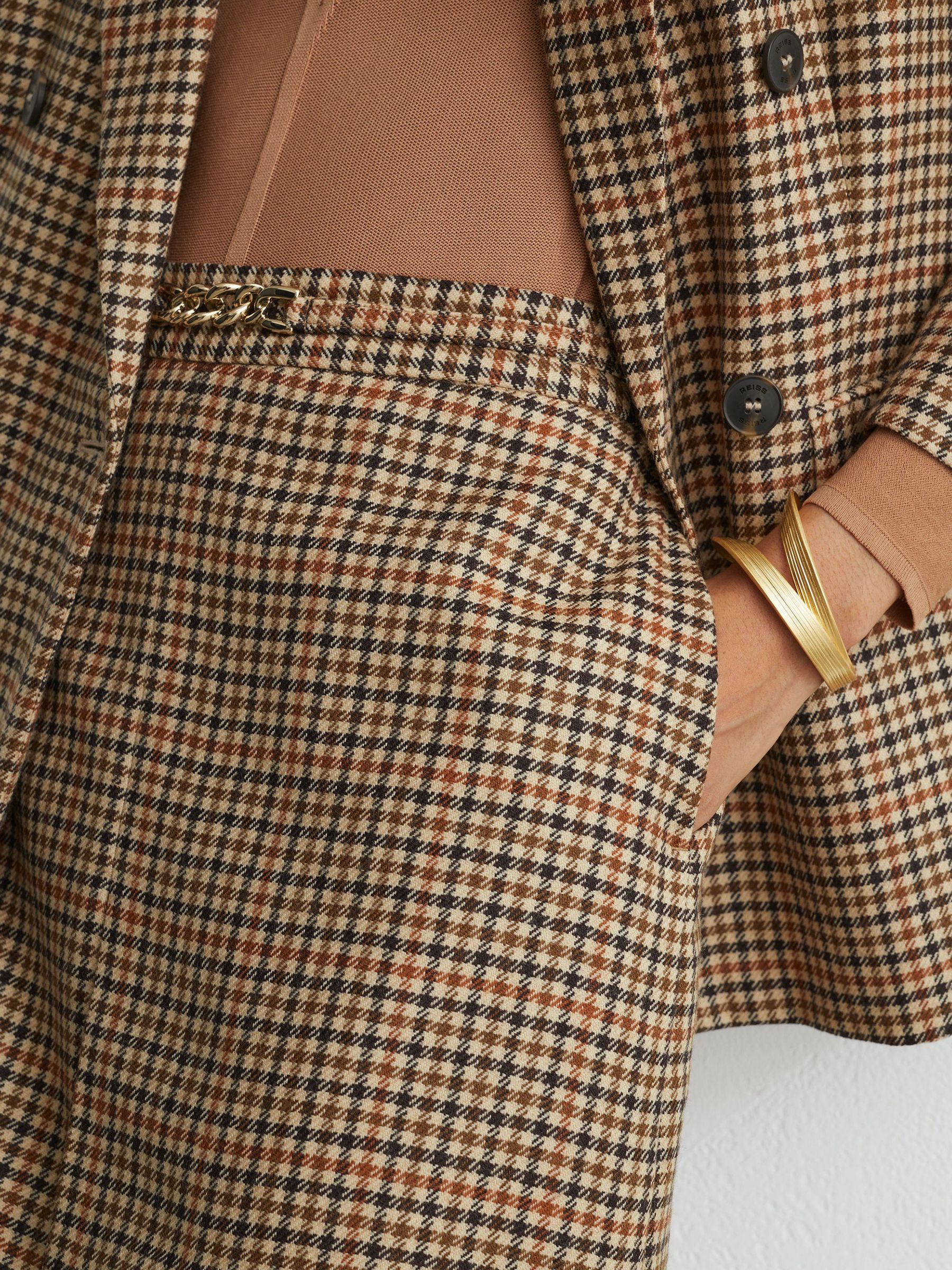 Wool Check Hardware-Detail Mini Skirt in Neutral Check - Image 4 of 6